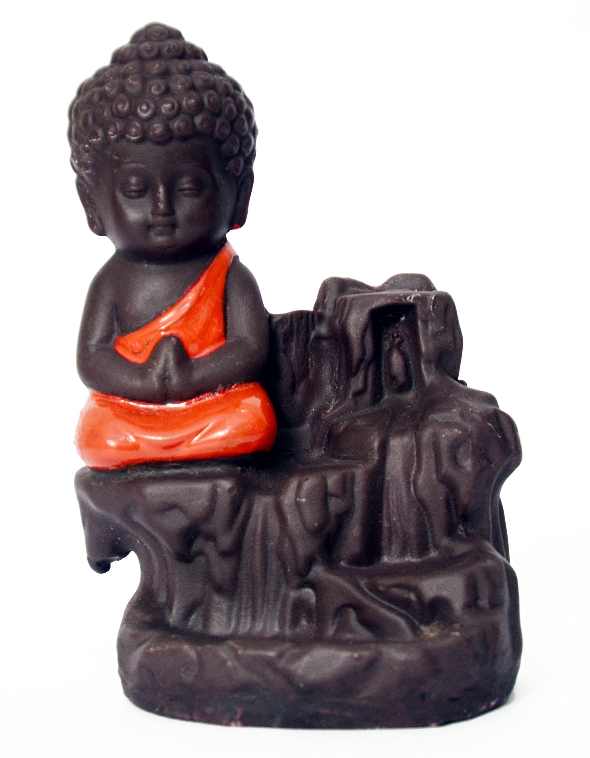 HC VILLA Resin Monk Buddha Smoke Backflow Incense Fountain with Free Cones | Red for Meditation, Yoga, Relaxation | Spiritual Showpiece for Home Temple, Living Room, Office & Garden Dcor Gift 2