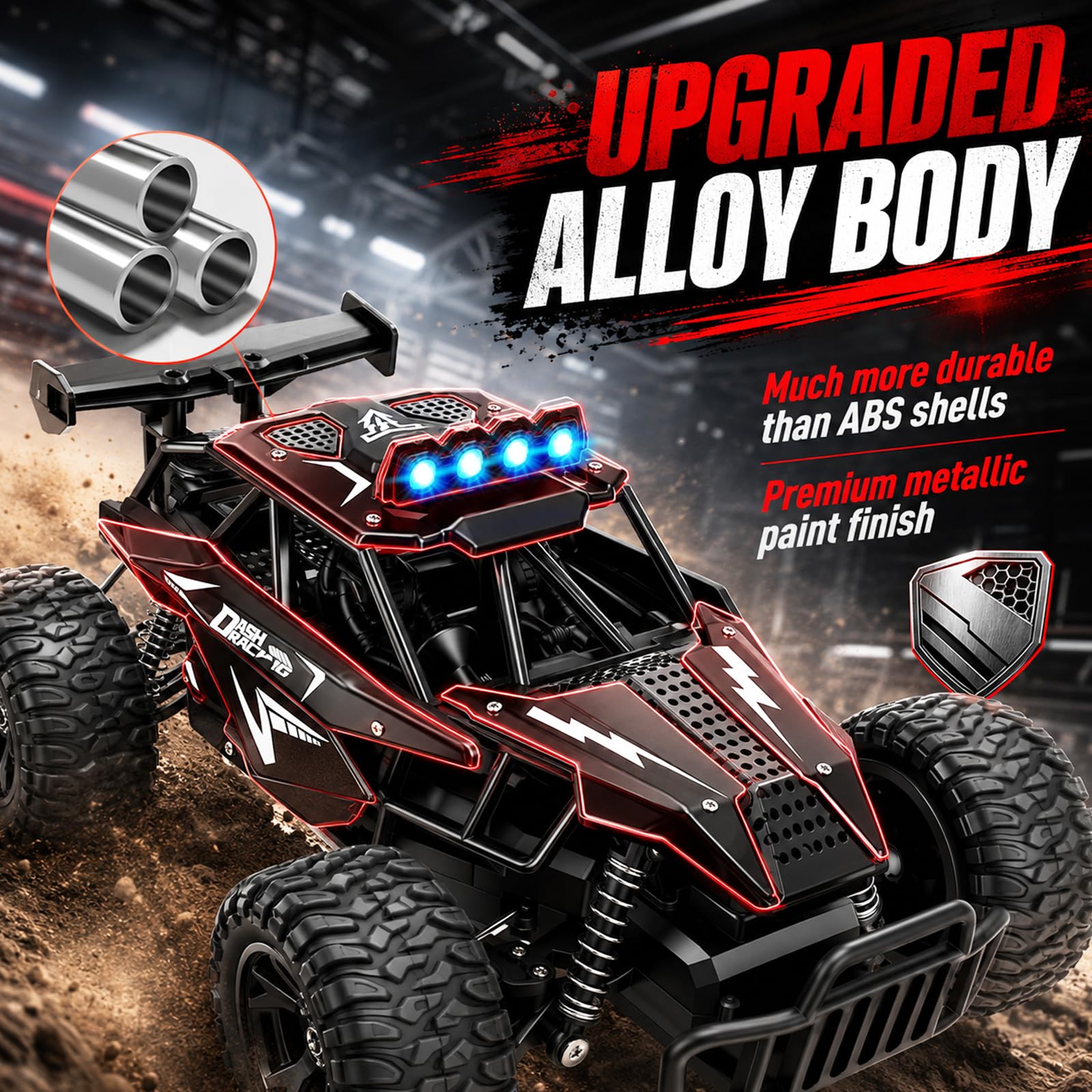 Coche teledirigido Offroad escala 1:12, 500 mAh RC Auto 20-25 km/h con 2 baterías y 50 min de tiempo de reproducción, todo terreno Monster Truck con mando a distancia de 2,4 GHz, juguete para niños a
