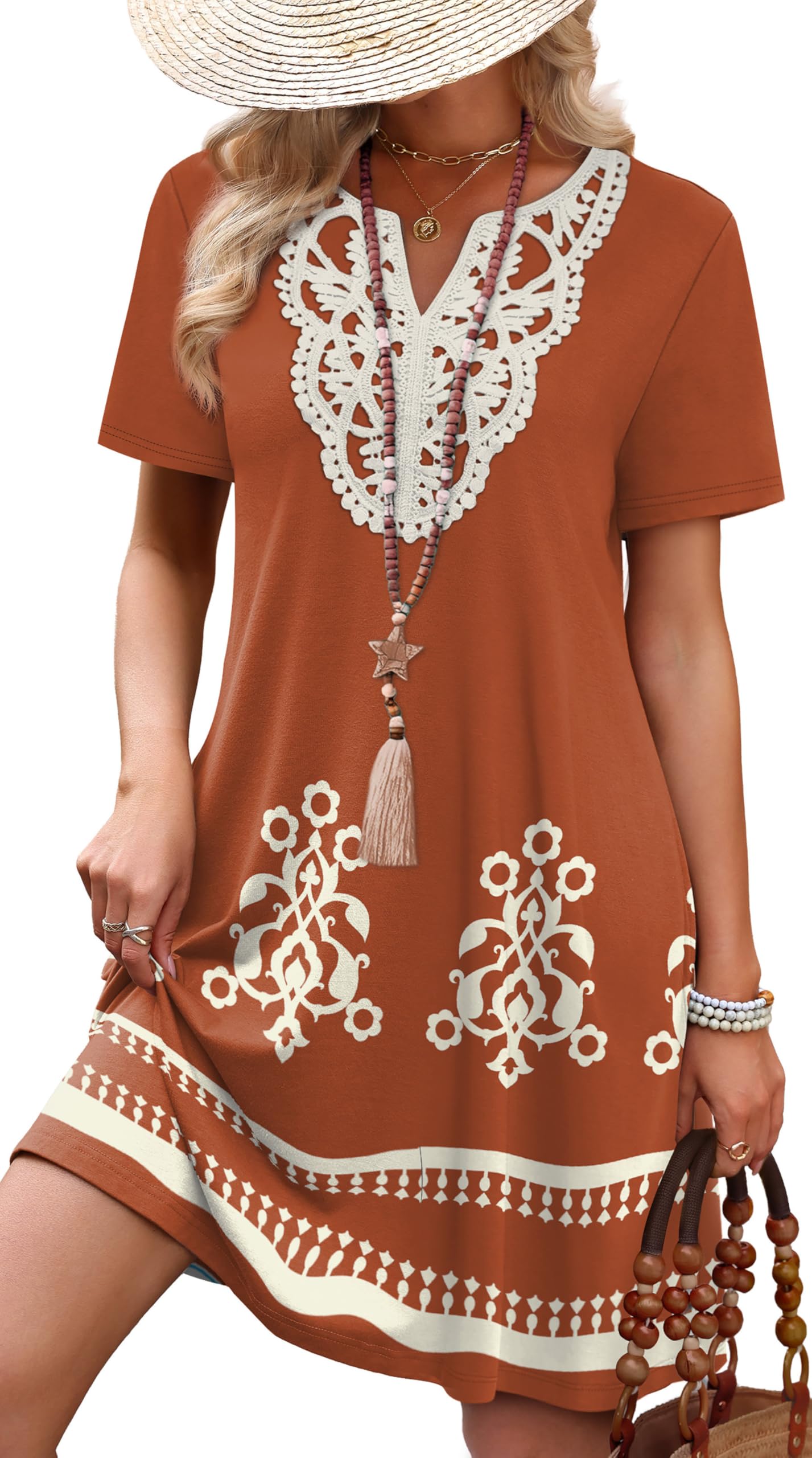 WIHOLL Summer Dresses for Women Casual Tshirt Dress Wedding Guest Dresses Short Sleeve Fashion Beach Vacation Clothes