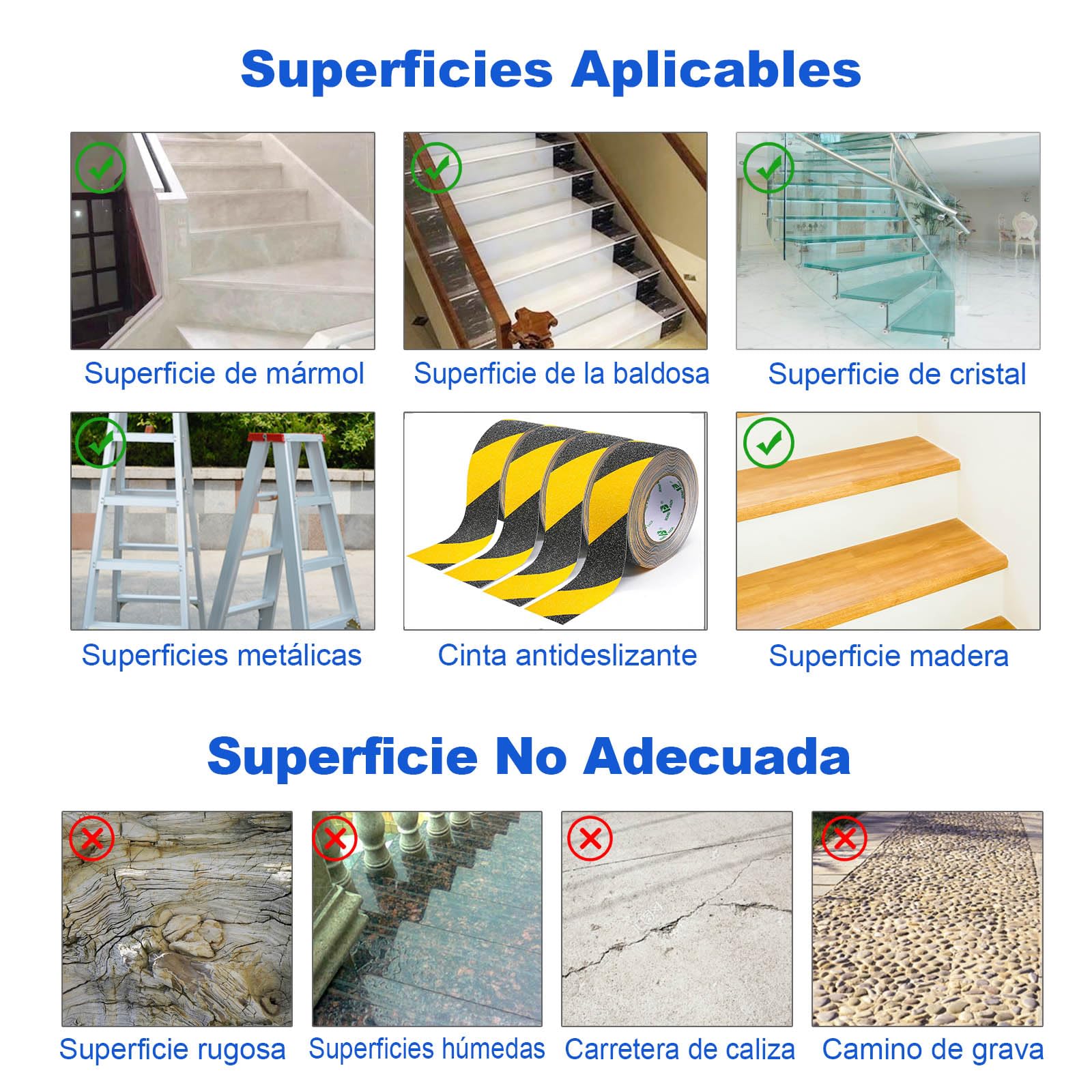BOMEI PACK Lot de 4 rouleaux de ruban adhésif antidérapant de 5 cm x 10 m, noir, jaune, ruban adhésif de sécurité puissant pour l'intérieur et l'extérieur