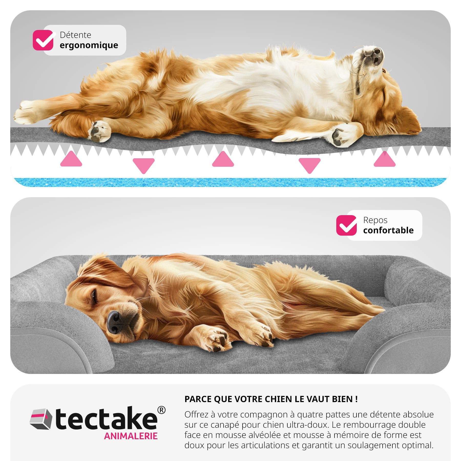 tectake® Panier pour Chien Déhoussable & Lavable, Lit pour Chien orthopédique Antidérapant en Peluche Anti-Stress, pour Chiens & Chats Toutes Tailles, Tapis Chien Coussin Chien avec Rembourrage épais