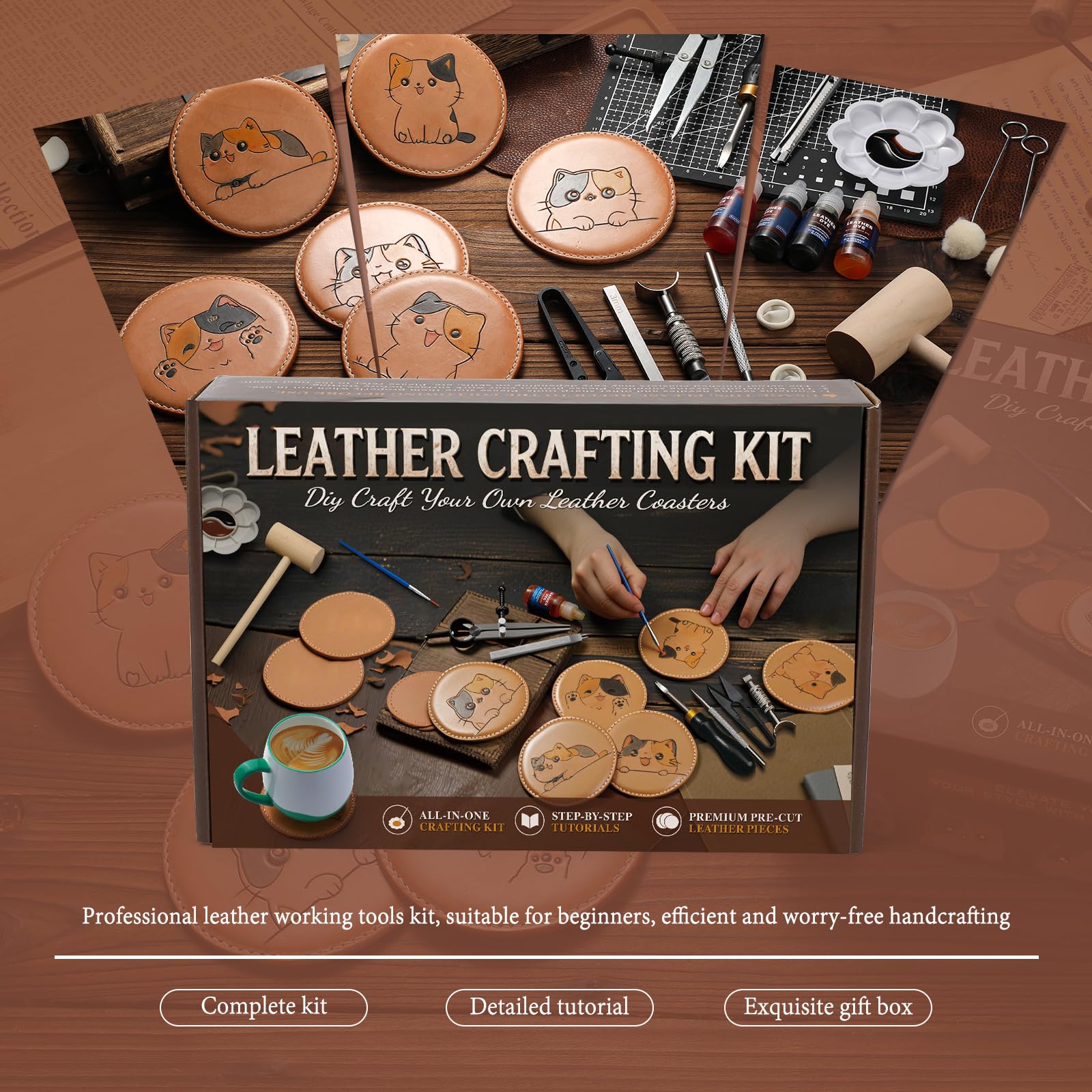 Leather Crafting Kit - Make Coasters & More! -5