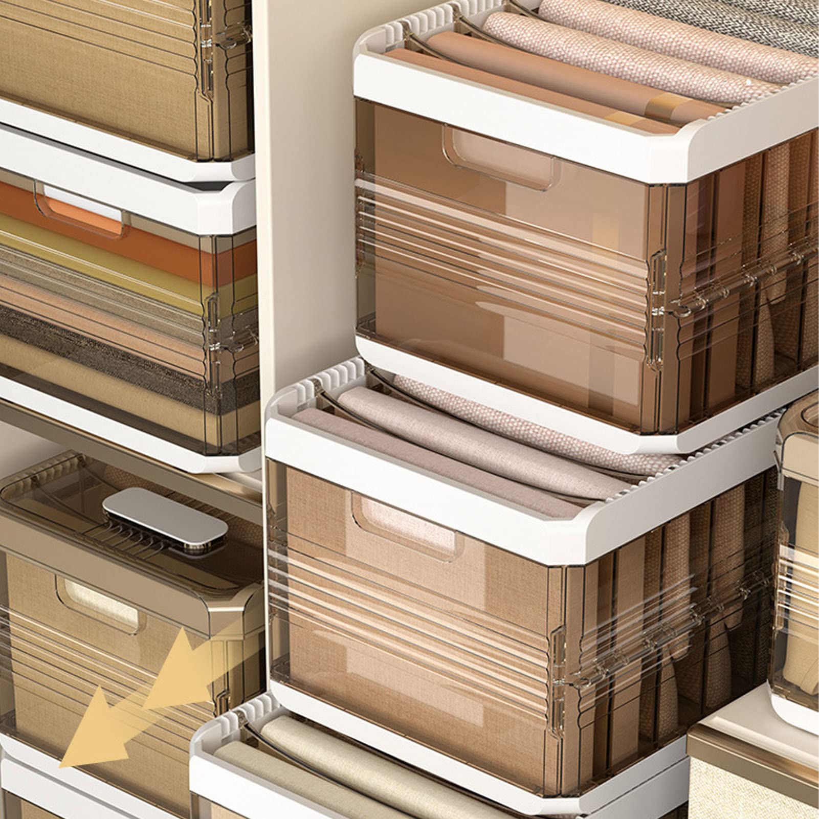 Caja de almacenamiento plegable con compartimentos para ropa, organizador de prendas para armario con diseño de riel deslizante, organizador apilable para pantalones, calcetines y (con tapa de 9