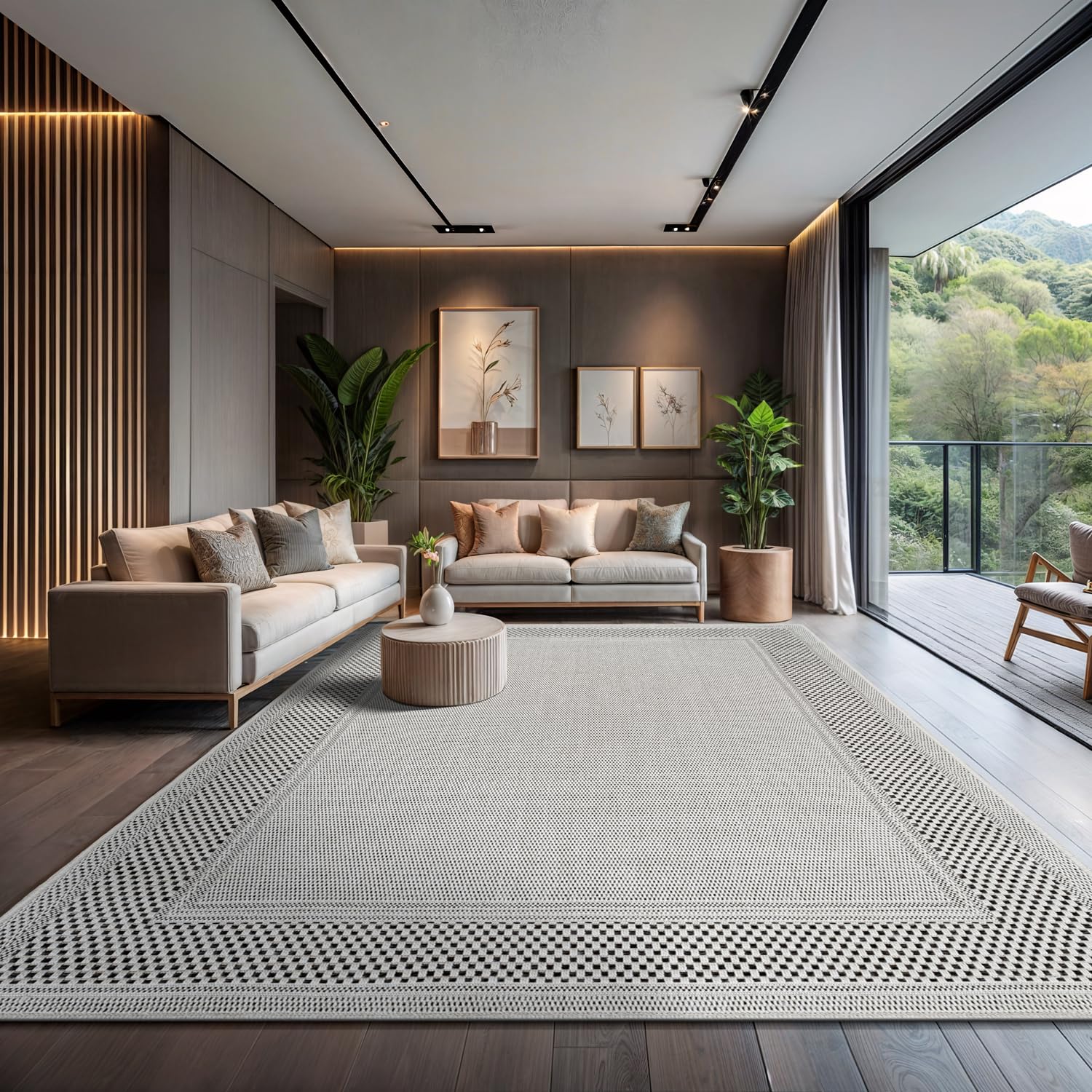 CAMILSON Easy Jute Rug 10x14, Indoor Outdoor Off-White Color Fiber Area Rugs for Living Room Patio and Dining Room Rug, Bordered Boho Woven Design,