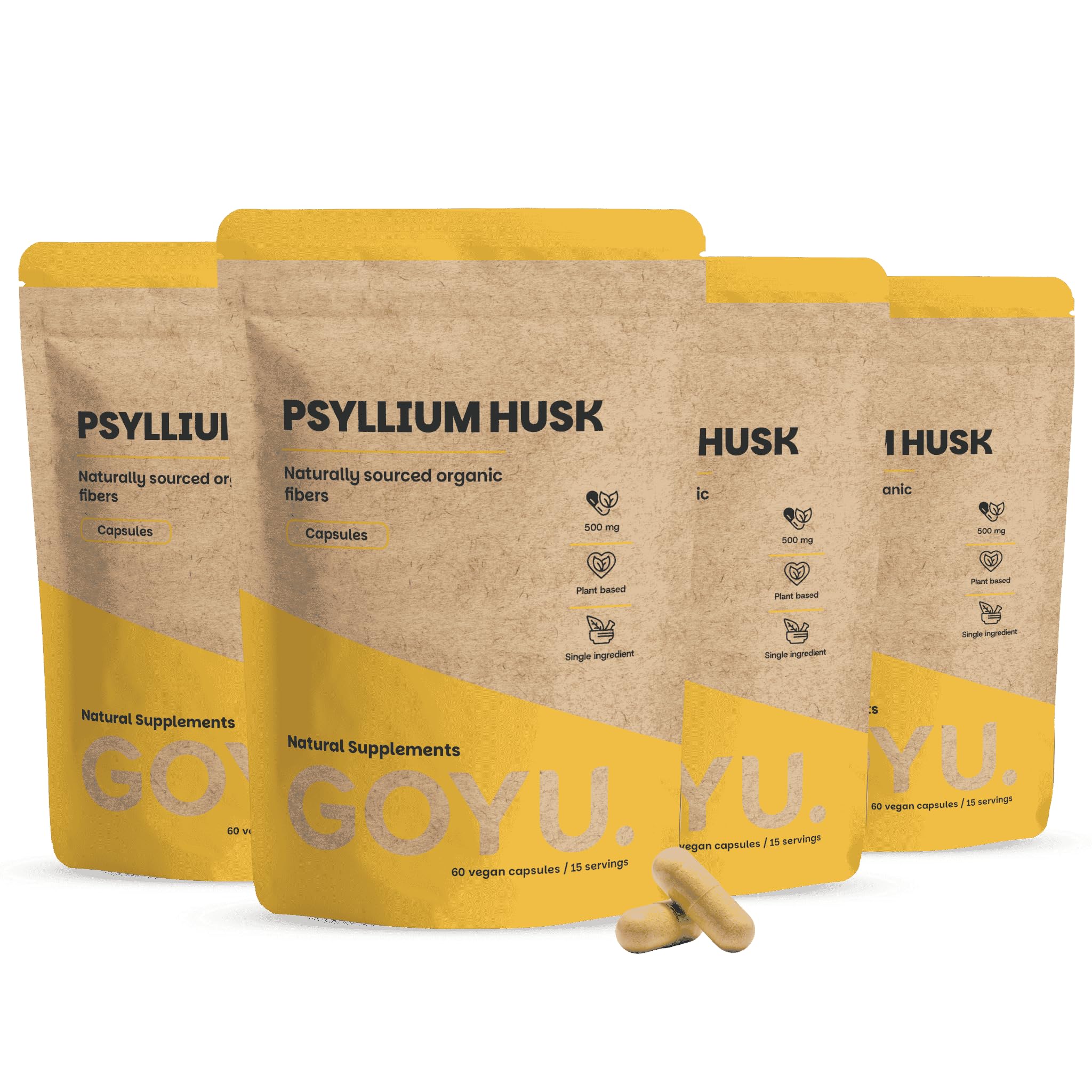 Flohsamenschalen (Psyllium Husk) Kapseln 500 mg Kombideal 4x 60 Capsules - Vezel - Faserergänzung - Kapseln - Vezel Flohsamen - Darmgesundheit - Vegan - Ohne