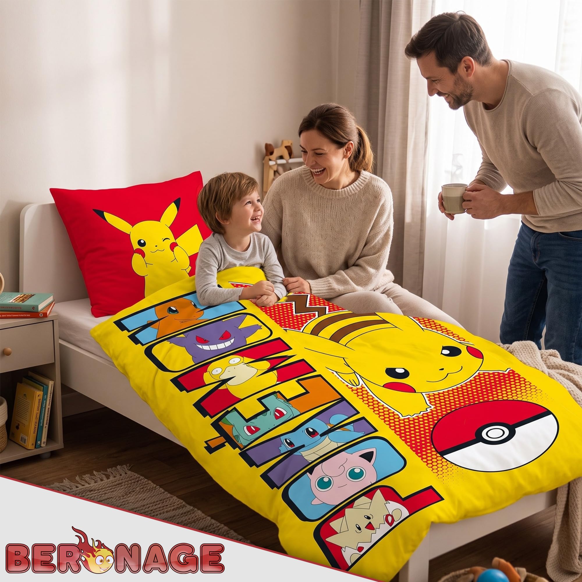 Linon Kinder Wende-Bettwäsche Pokémon Motiv Go Pikatchu Neu & Ovp Renforcé - 135 x 200cm + 80 x 80cm 100% Baumwolle Pokemon Kinderbettwäsche deutsche Größe