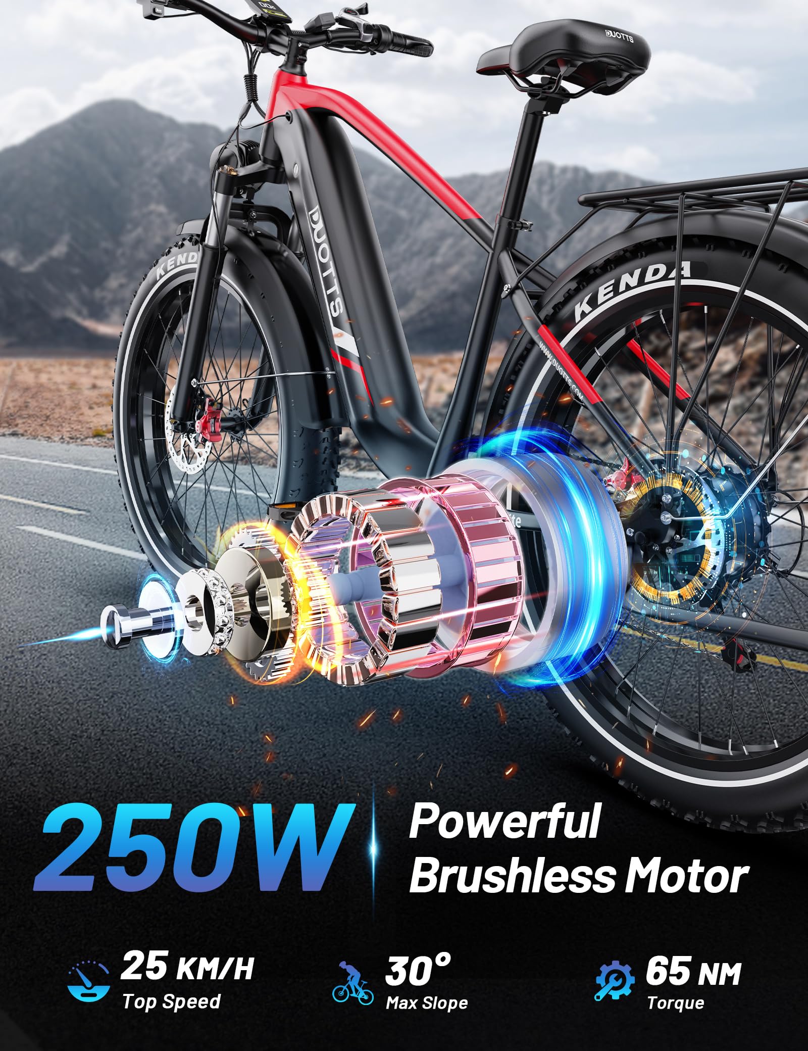 F26 Lite Bicicleta Eléctrica para Adultos, 26 x 4,0 Pulgadas Fat Bicicletas Eléctricas de Montaña, Ebike 250W con Batería 48V 18Ah y Autonomía de hasta 140 km, Frenos Hidráulicos Dobles