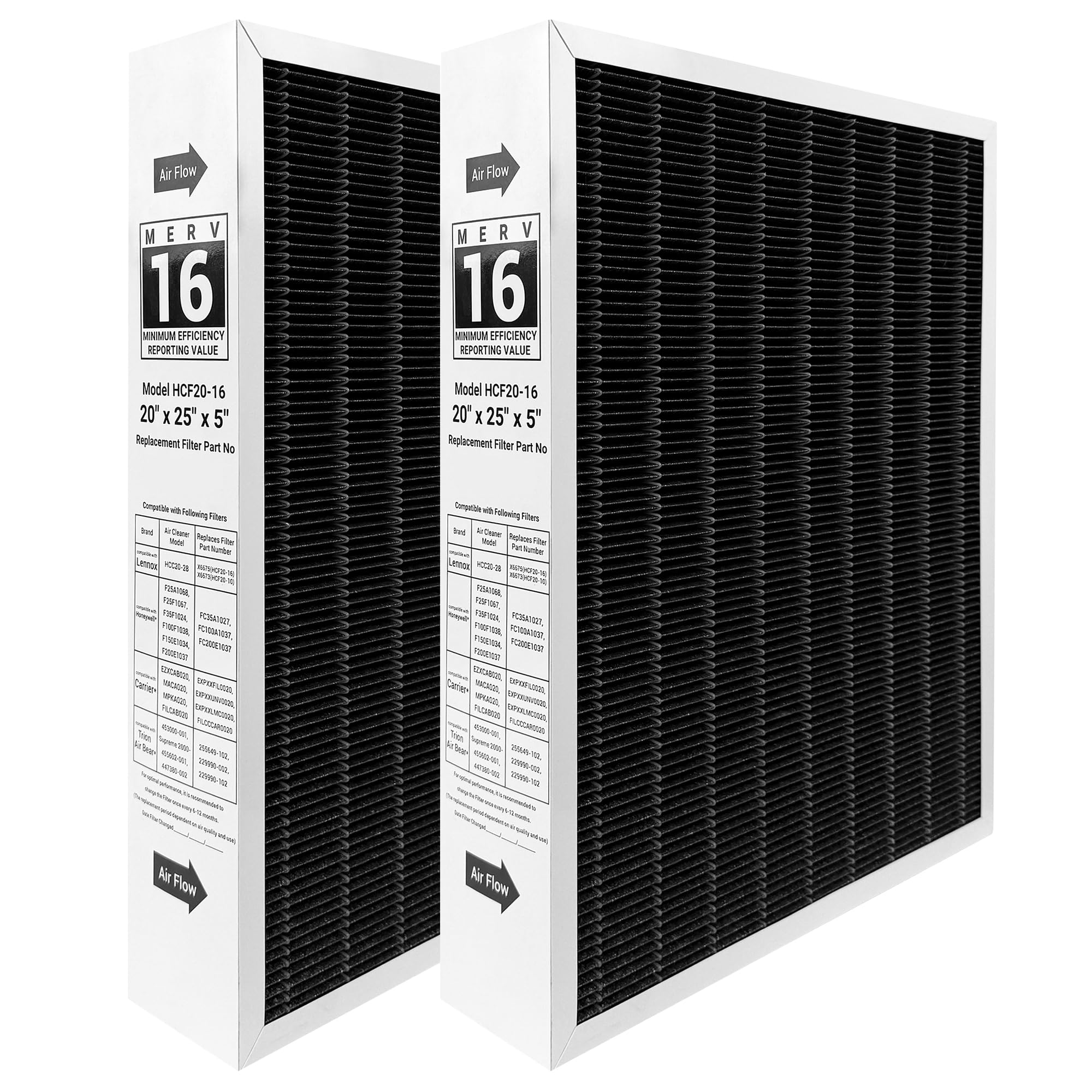 View 1 of ?2 Pack?6675 20x25x5 MERV 16 Air Filter Compatible with Lennox HCC20-28 and Lennox 6675 Healthy Climate Carbon Clean MERV 16 Furnace Filter for HVAC System, Part Number HCF20-16&HCF20-10