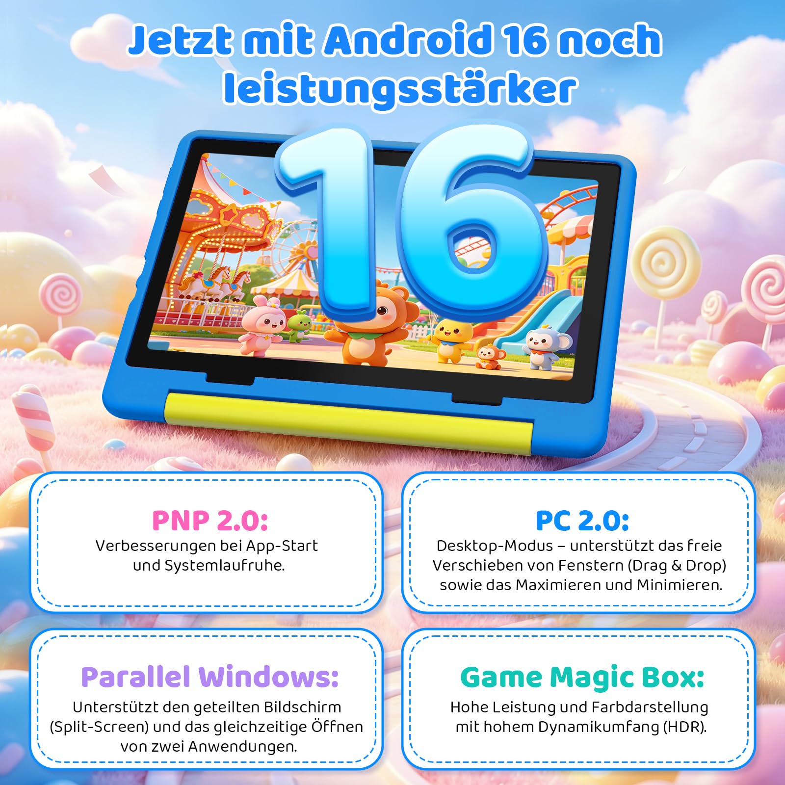 Android 15 Tablet Bambini 10 pollici, Tablet per Bambini 6000 mAh, B