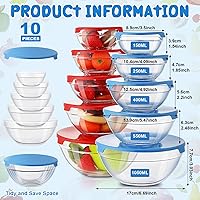Vista 2 de Suclain Juego de 10 cuencos de vidrio para mezclar con tapas, cuencos de vidrio con tapas, varios tamaños, recipientes de almacenamiento