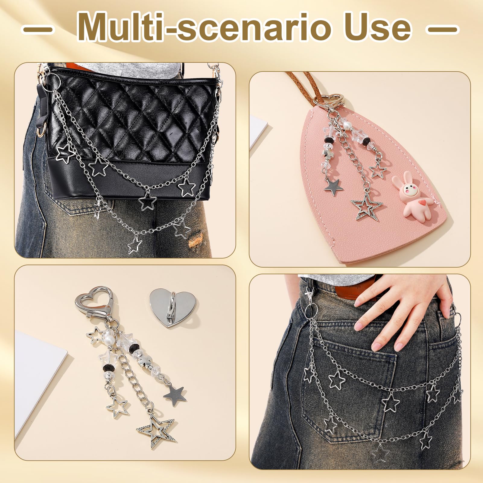 Y2k Accessories Set Included Star Y2k Silver Necklace Grunge Layered Necklace Y2K Sunglasses Star Hair Clip Y2k Silver Hair Clips Keychain Hip Hop Pants Chain Vintage Jewelry Set for Women