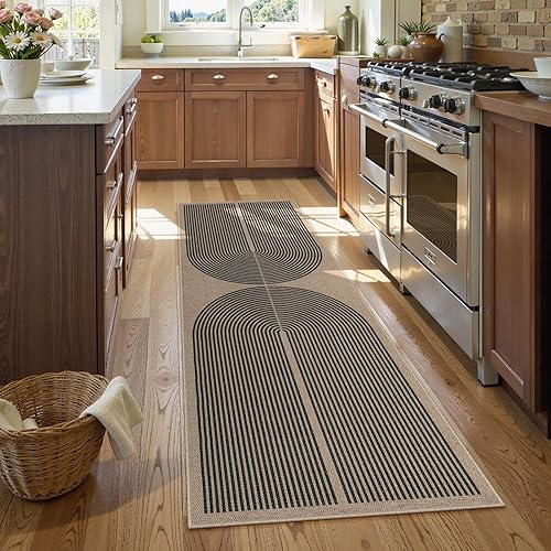 Vista 112 de Lahome Alfombra moderna de yute, de 2 x 8 pies, lavable, para entrada, granja, cocina, antideslizante, para interiores y exteriores, alfombra