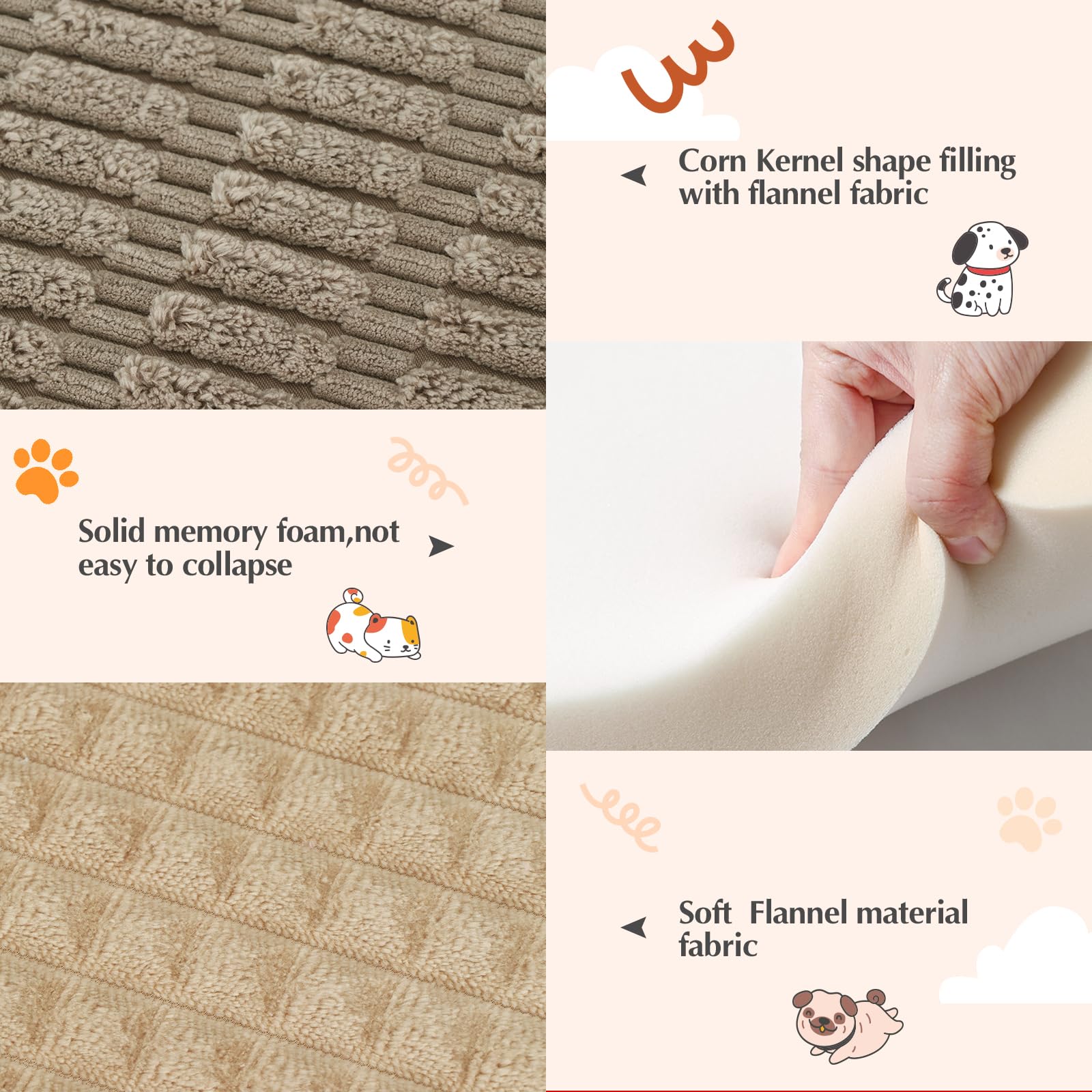 IEUUMLER Memory Foam Materasso per Cani, Cuscino per Cane Gatto, Pelosa Morbida Lavabile Doppio Uso Materasso per Grande Medio Piccolo Cani Gatti FC020 (Khaki, XL-100x80cm)