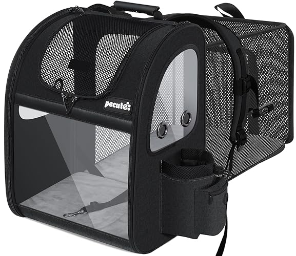 Pecute Pet Carrier Backpack, Dog Carrier Backpack, Expandable with Breathable Mesh for Small Dogs Cats Puppies, Pet Backpack Bag for Hiking Travel Camping Outdoor Hold Pets Up to 18 Lbs - Black - L-Acrylic Window