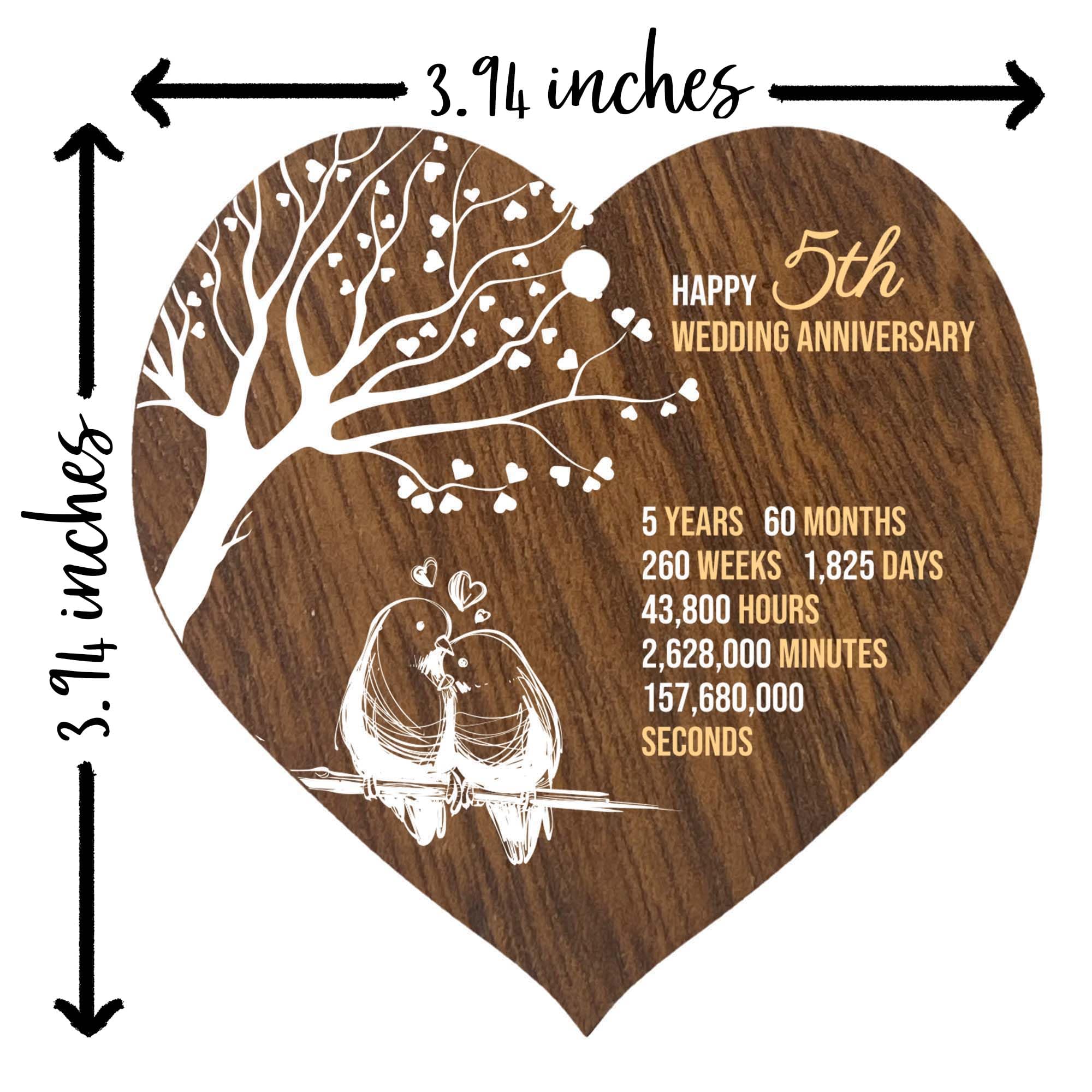 5th Wedding Anniversary Wooden Heart Plaque, Dark Wood Sign Keepsake, Celebrate Wooden Anniversary Wife Husband Boyfriend Girlfriend, Plaque with Quotes Gifts from the Kids — view 6