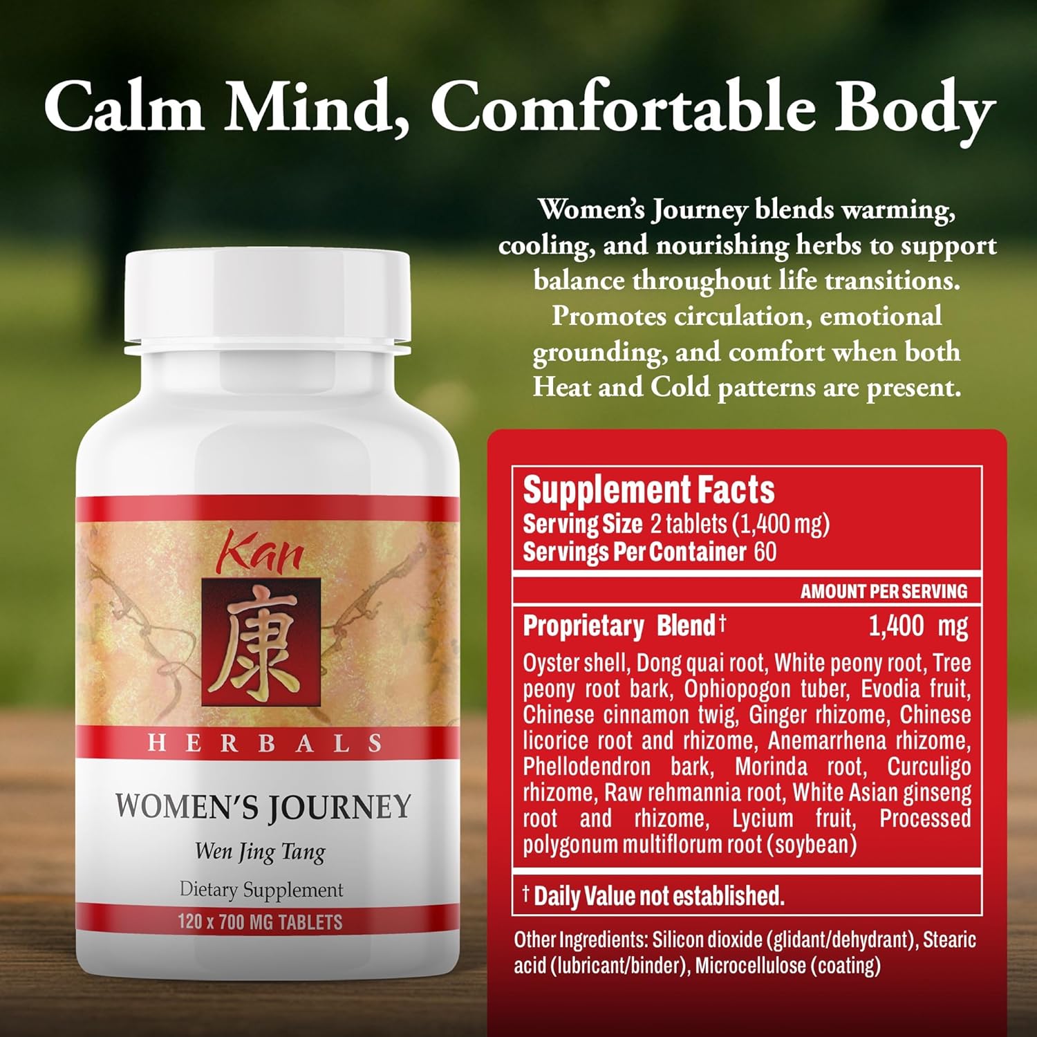 Kan Herbs Company Women’s Journey – Traditional Formula with Dong Quai, Cinnamon Bark and Peony to Support Circulation, Menstrual Ease Hormonal Balance for Life Transitions, 120 Tablets