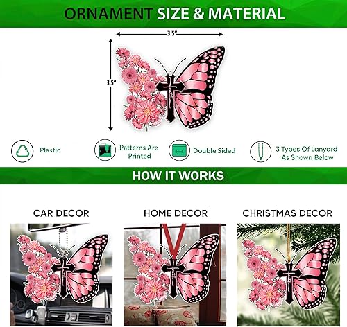 Miniatura 2 de Talataca Rosa Gerbera Margarita Mariposa Fe Dios Jesús Cristiano Amante 2D Espejo Retrovisor Plano Accesorios Árbol de Navidad Decoración Colgante