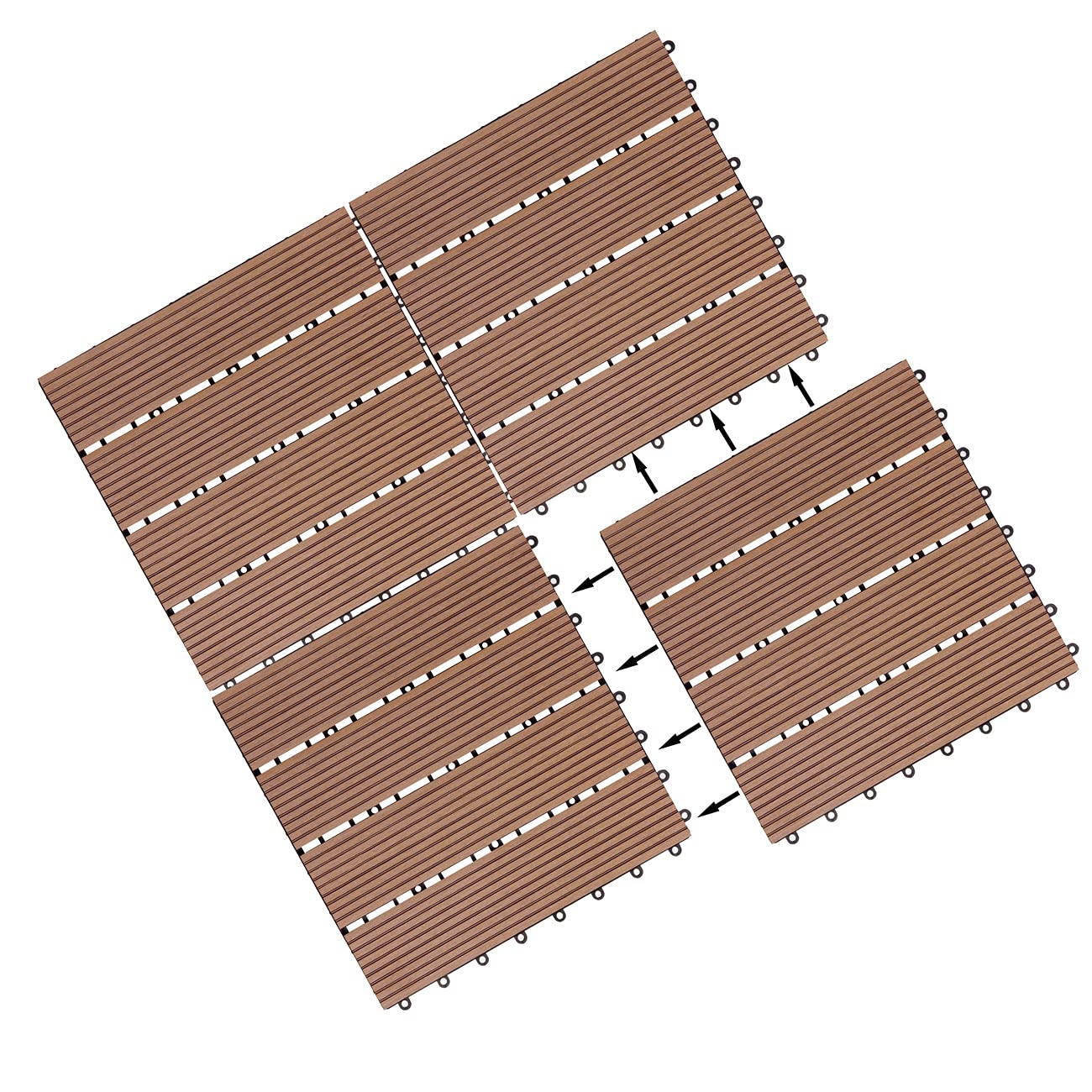 CASARIA® Set Baldosas Jardín Exterior WPC 30x30cm Losetas Madera Antideslizantes con Drenaje Suelo Terraza Balcón Sistema Click Aspecto Madera 4 Tablones Resistente a la Intemperie Terracota 4m²