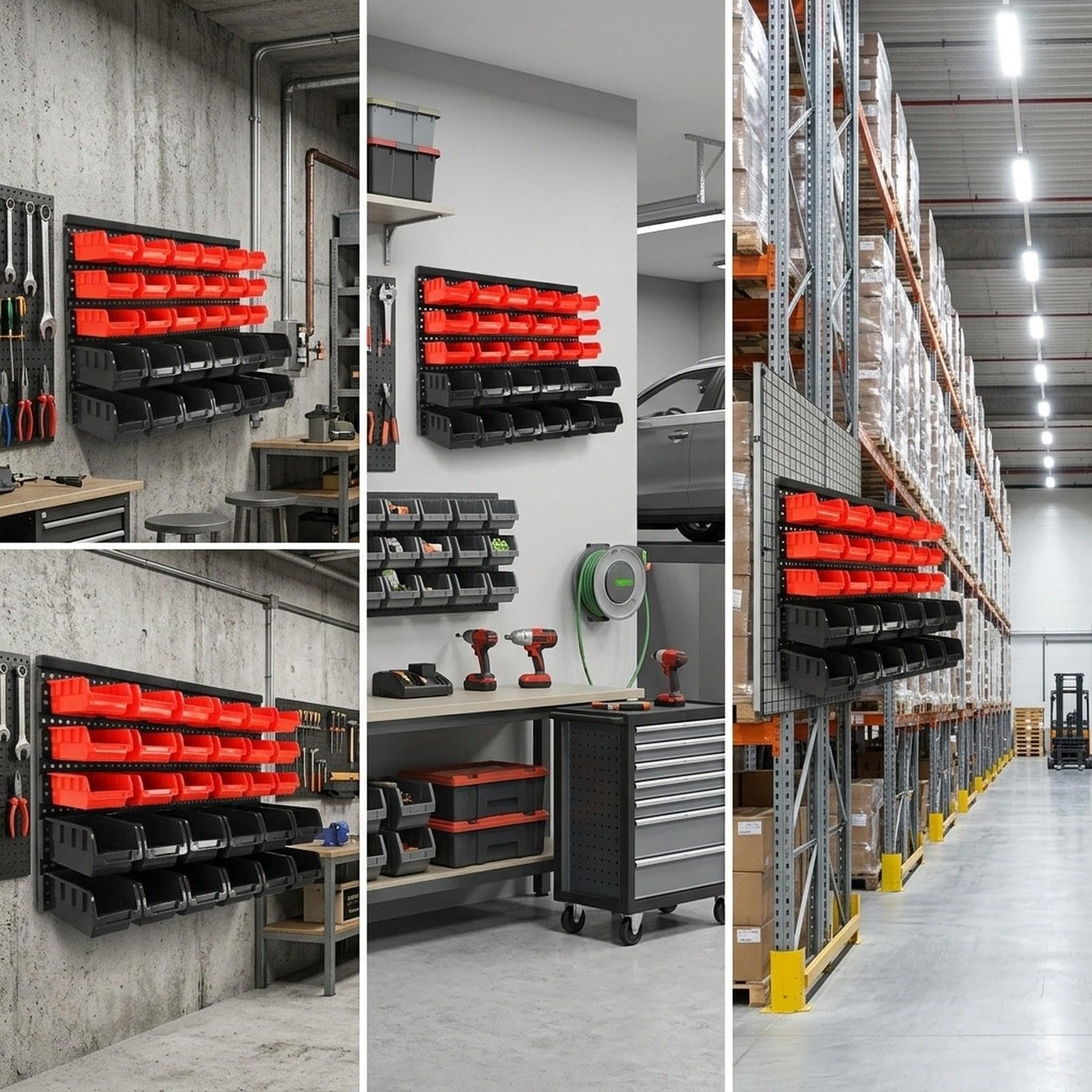 kowaku 30 Contenitori per Riporre Attrezzi con Pannello Forato, Facile Accesso Ai Componenti, Organizer per Utensili, Forniture per Ufficio, Garage, Rosso Nero