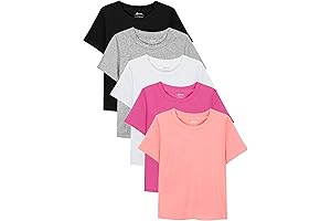 5 Pack Girls Cotton Round Neck Anti-Perspiration Short Sleeve T-Shirt