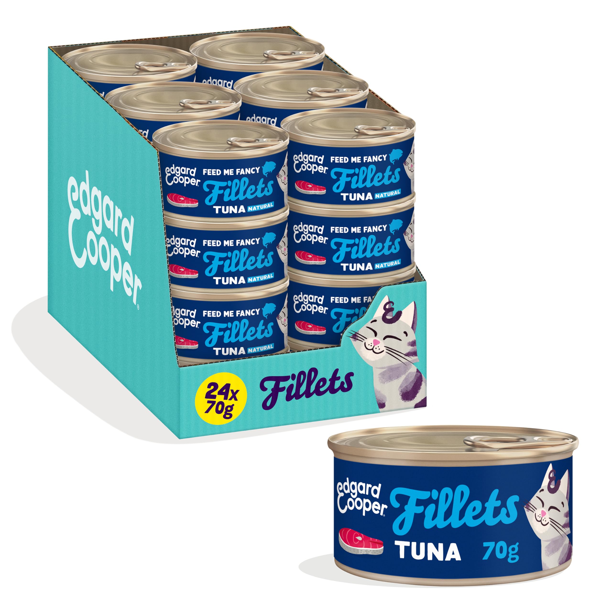 Edgard & Cooper Fillet for Sterilized or Active Kitten or Adult Cat Natural Grain-Free Wet Food 70g x 24 Tuna