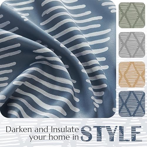 Miniatura 6 de jinchan Cortinas 100% opacas de 84 pulgadas de largo, cortinas estampadas geométricas azules, patrón de aislamiento térmico, cortinas modernas con
