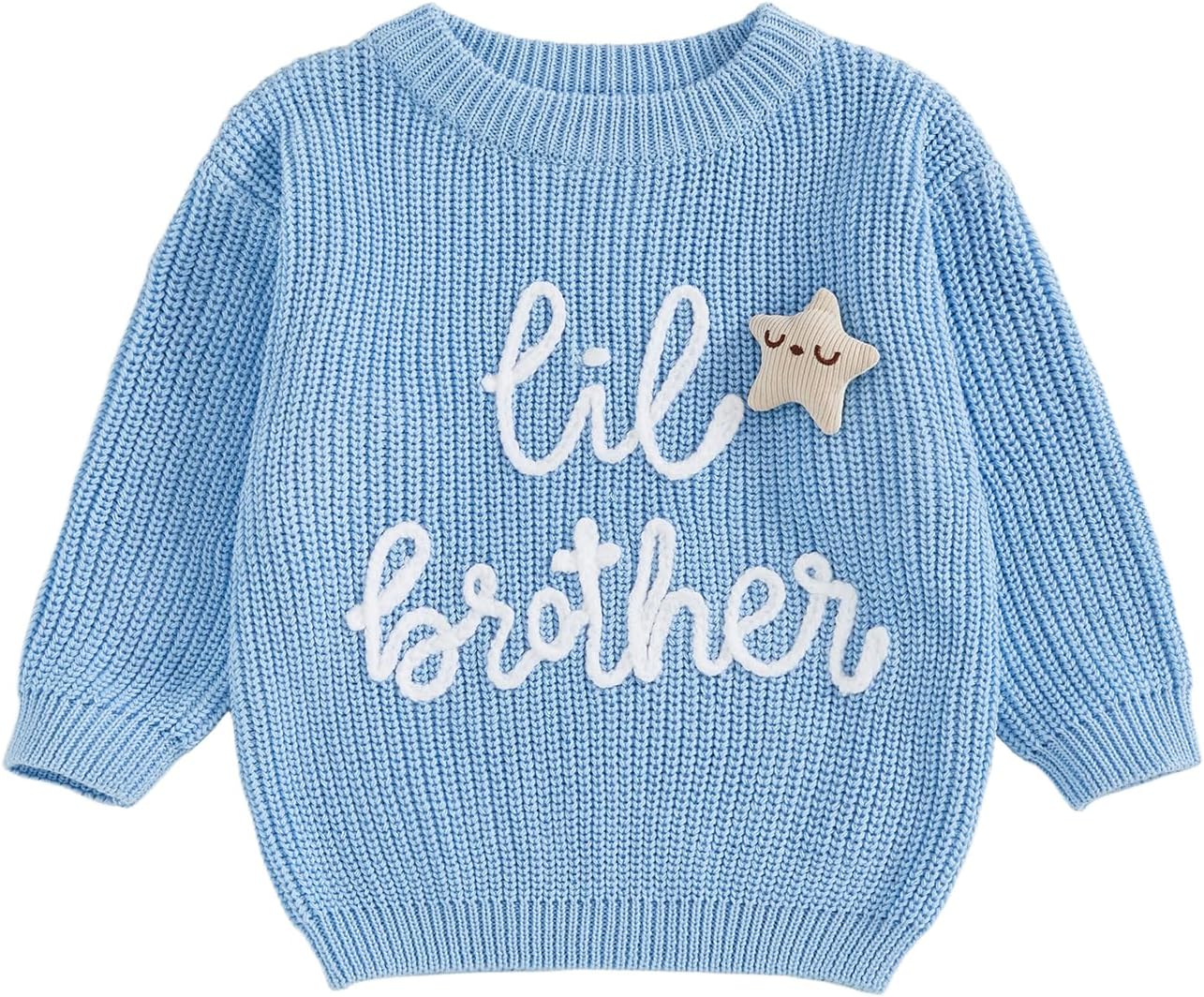 Newborn Baby Boy Knit Sweater Outfit Little Lil Brother Long Sleeve Letter Embroidery Top Sweatshirt Infant Fall Clothes