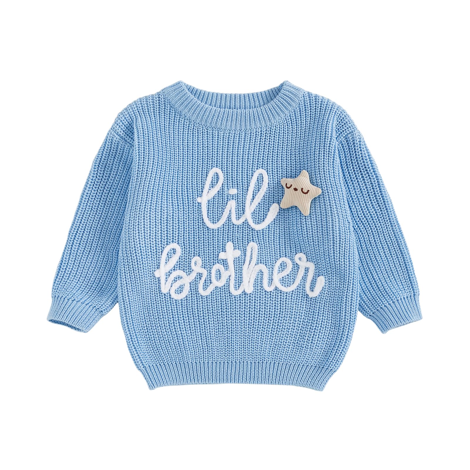Little Brother Newborn Outfit Baby Boy Knit Sweater Long Sleeve Pullover Sweatshirt Toddler Fall Winter Clothes (Blue, 0-3 Months)