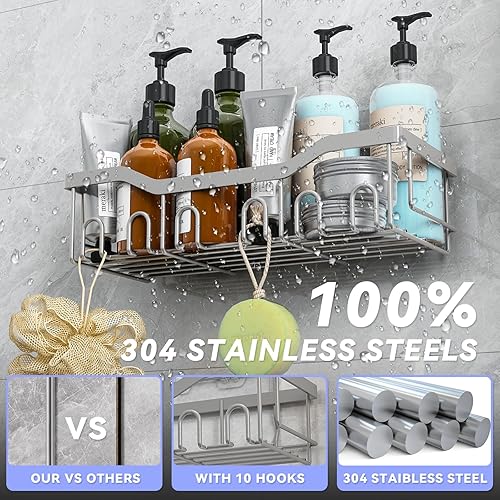 Miniatura 3 de Paquete de 6 estantes adhesivos para ducha, organizador de ducha para almacenamiento de baño, decoración del hogar y cocina, organizadores y