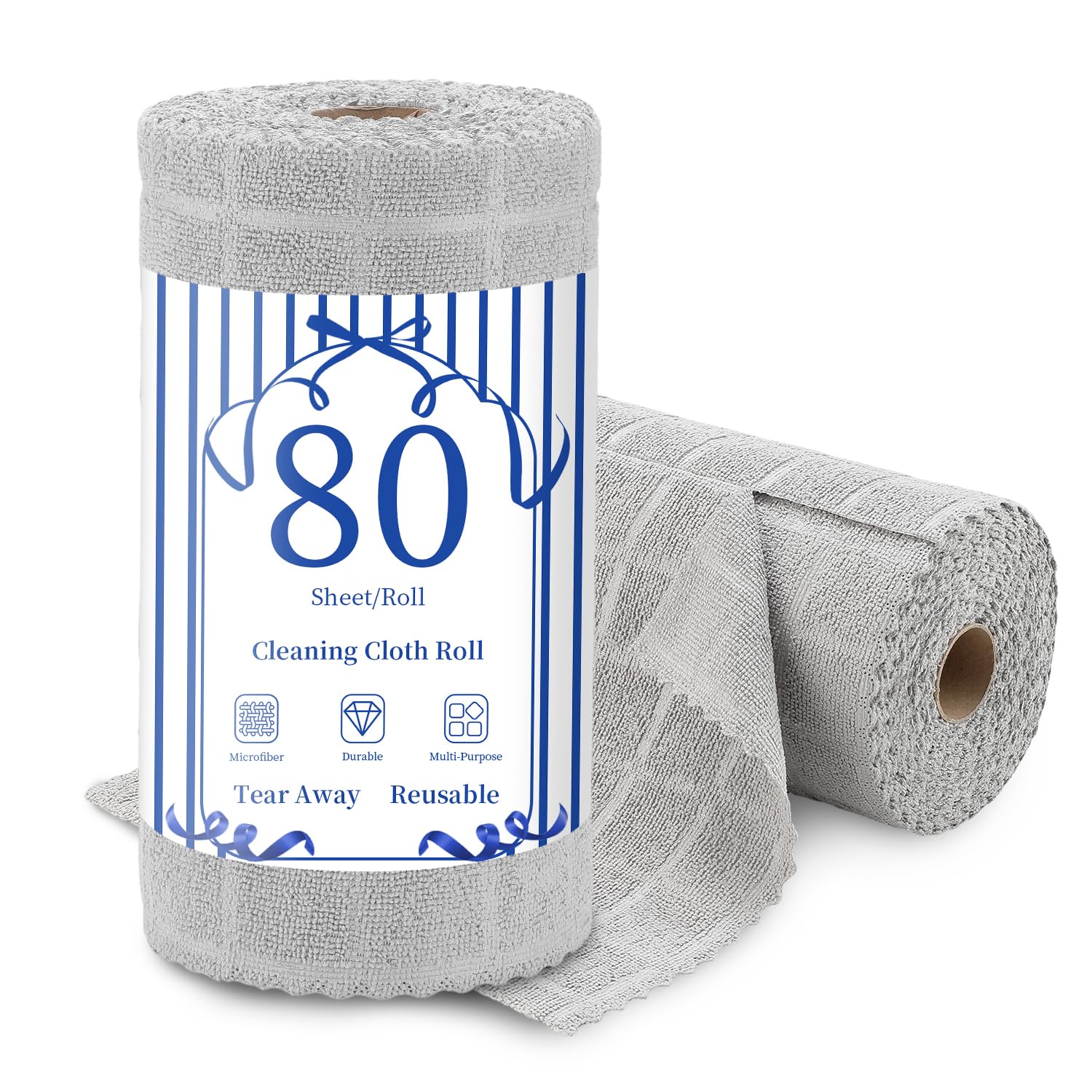 Ferdilan 80 Pack Microfiber Cleaning Cloth Roll,Lint Free Rags Paper Towels &amp; Tear Away Reusable Towels,Washable Shop Rags,Wash Cloths Dish Rags(12" x 12") for Car Kitchen Window Garage-Light Gray