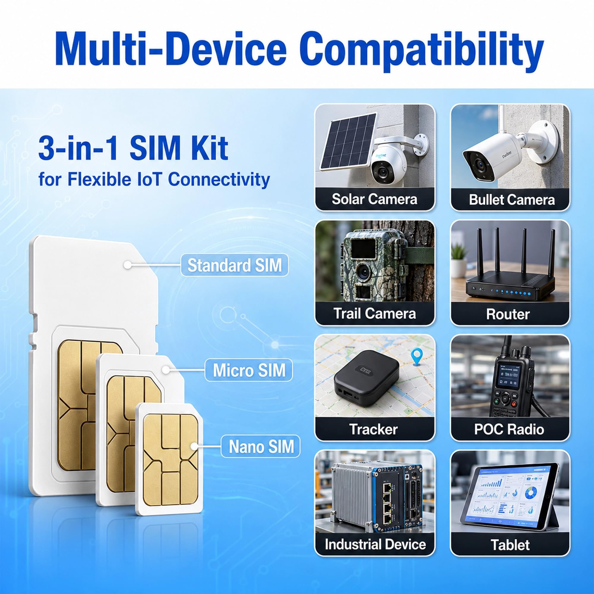 Carte SIM Data incluant 300 Mo d'essai, Couverture Nationale 5G/4G LTE, appareils IoT déverrouillés pour caméra de sécurité