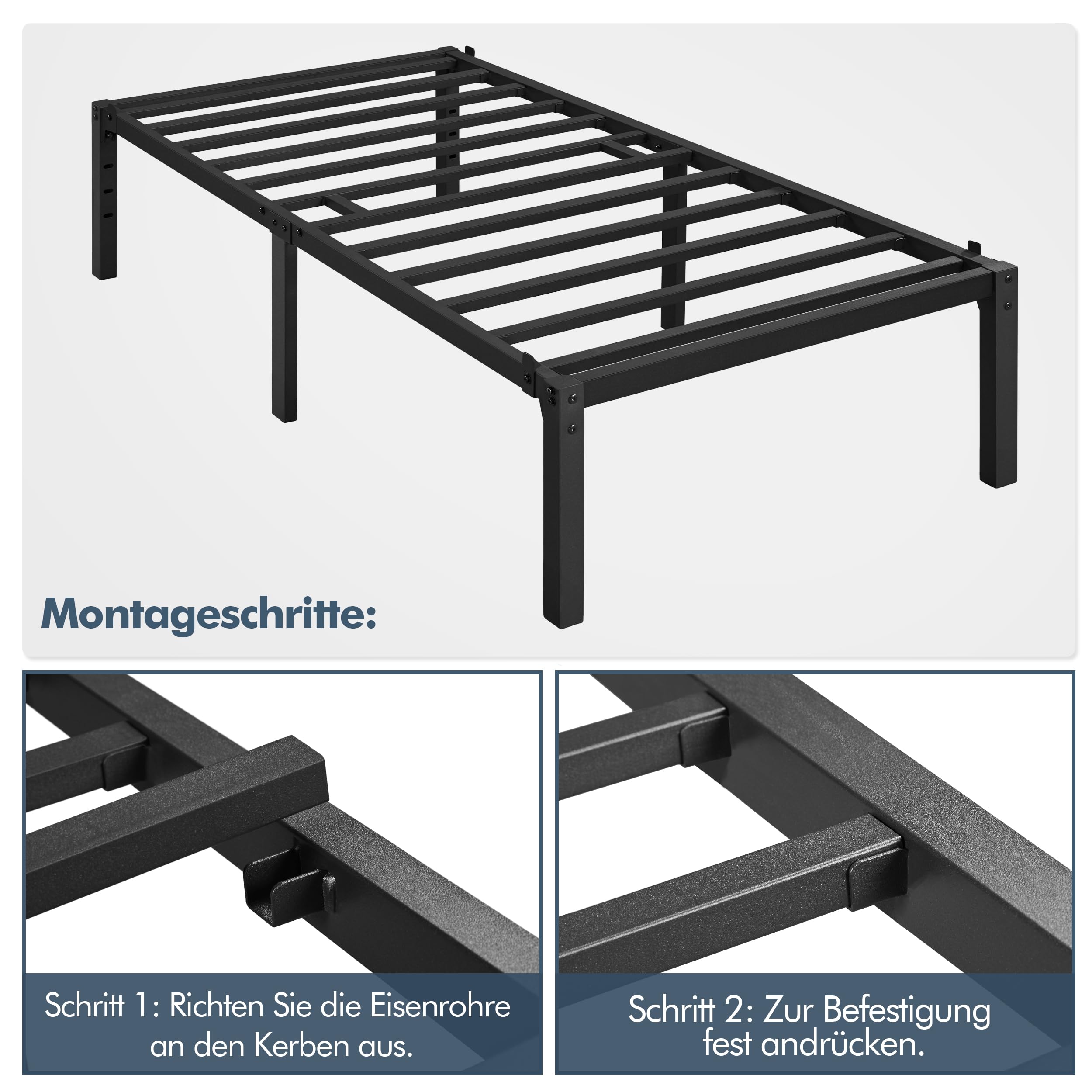 Yaheetech Bettrahmen 90 x 200 cm Metallbett Bettgestell aus Metall, Modern Jugendbett mit Lattenrost, Doppelbett Einzelbett Schwarz 41cm H