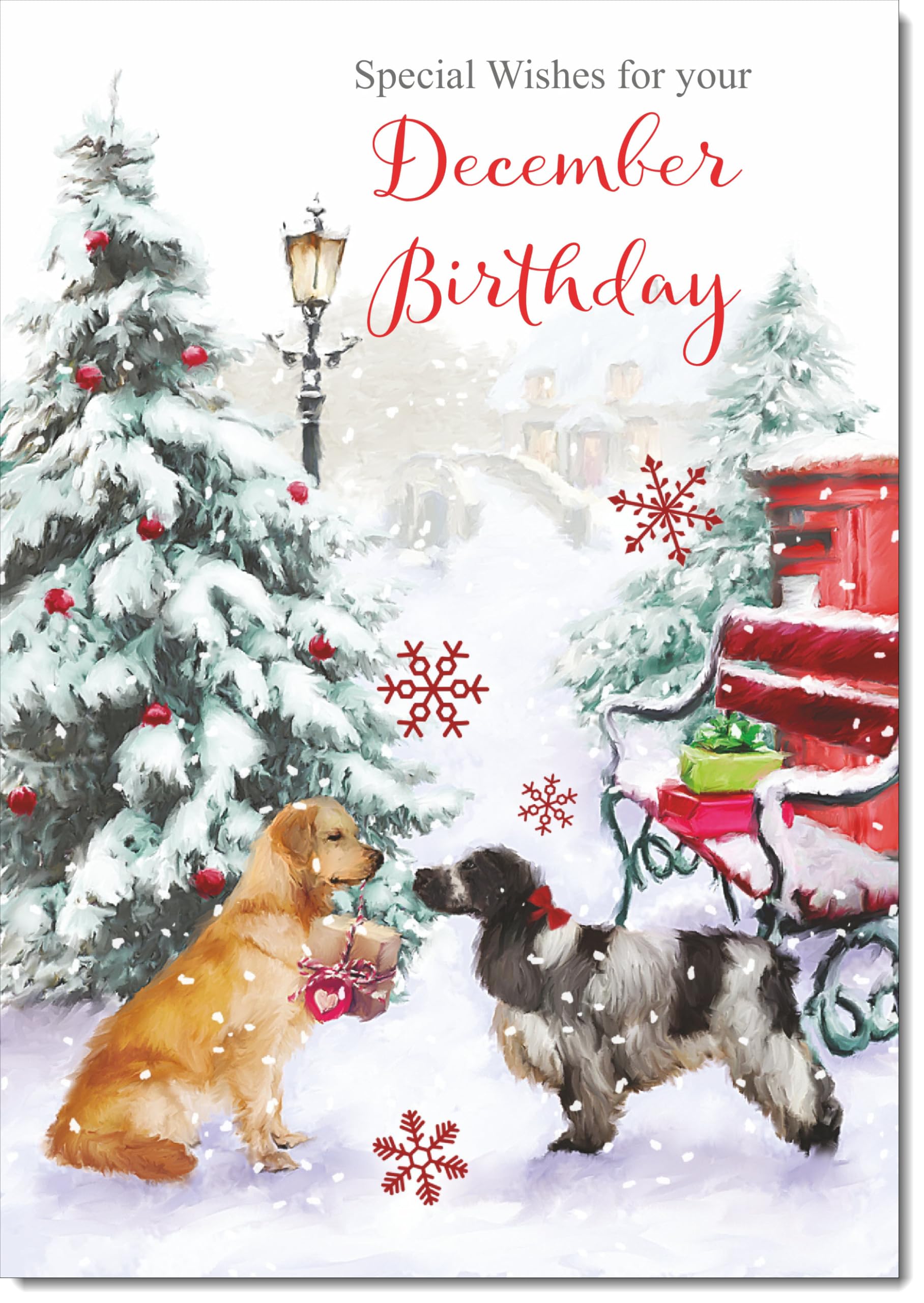 doodlecards December Birthday Christmas Card Two Dogs in Snow Large A4 Size Christmas Card for December Birthday with Plain Envelope