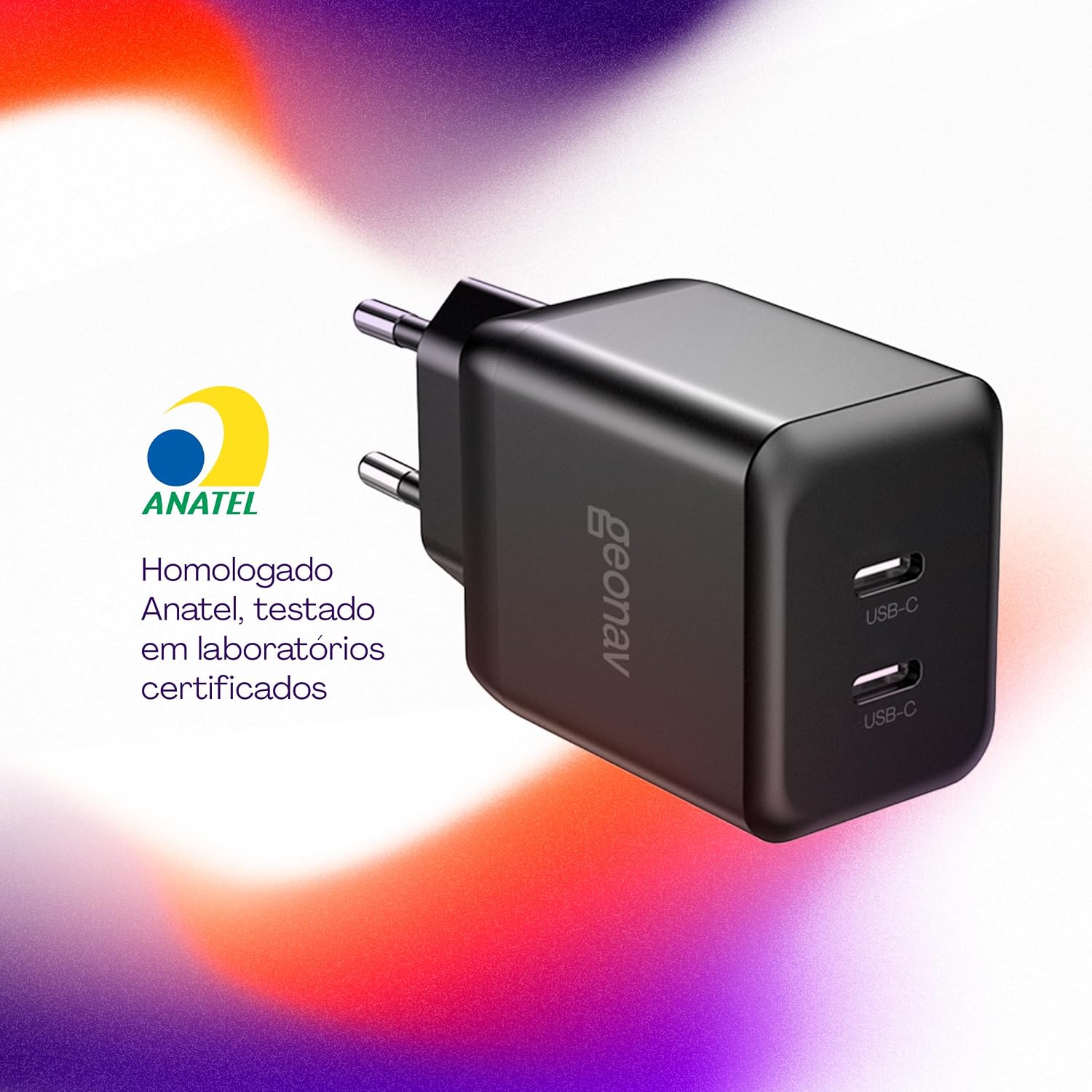 Geonav Carregador Universal SuperPower GaN Duo, 35W, 2 X USB-C Power Delivery, CH35PDBK, Preto