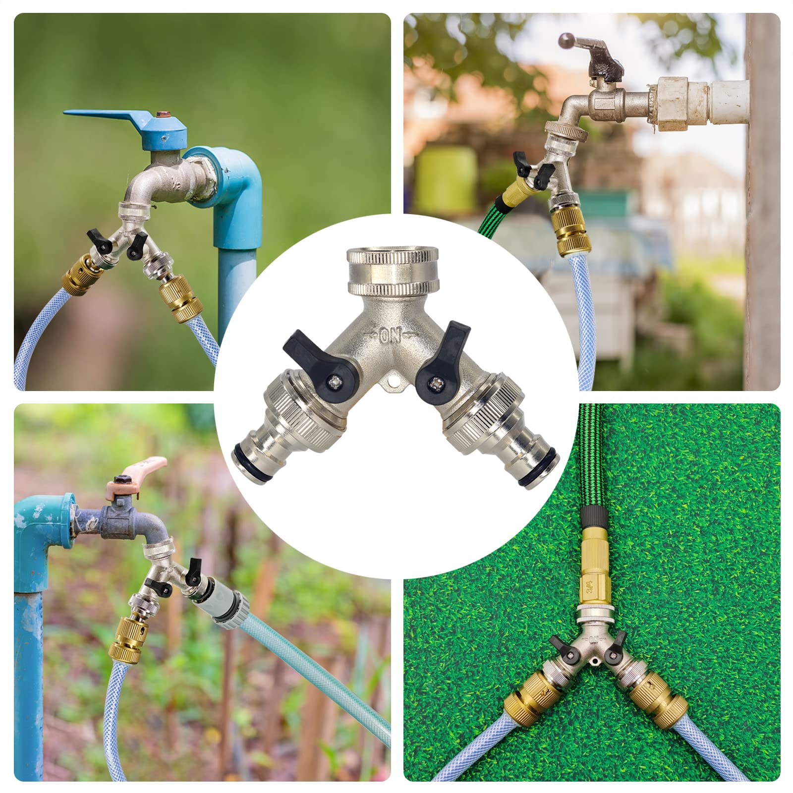 LINZI Distributore a 2 Vie per Tubo da Giardino, Connettore per Rubinetto a 2 Vie, Divisorio Connettore Y da Giardino, per Rubinetto Esterno e Tubi da Giardino