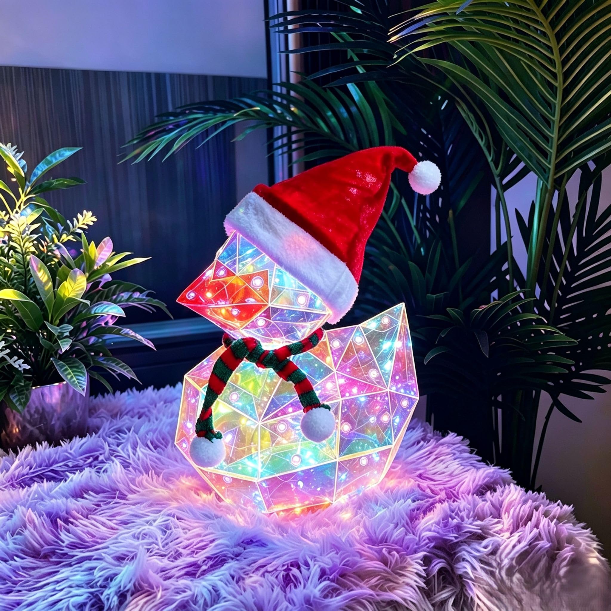 Jemnpela Prismatic Iridescent LED Night Light USB Powered 3D Prisms with Colorful Refractive Effects Decoration Lamp for Holidays Christmas Halloween