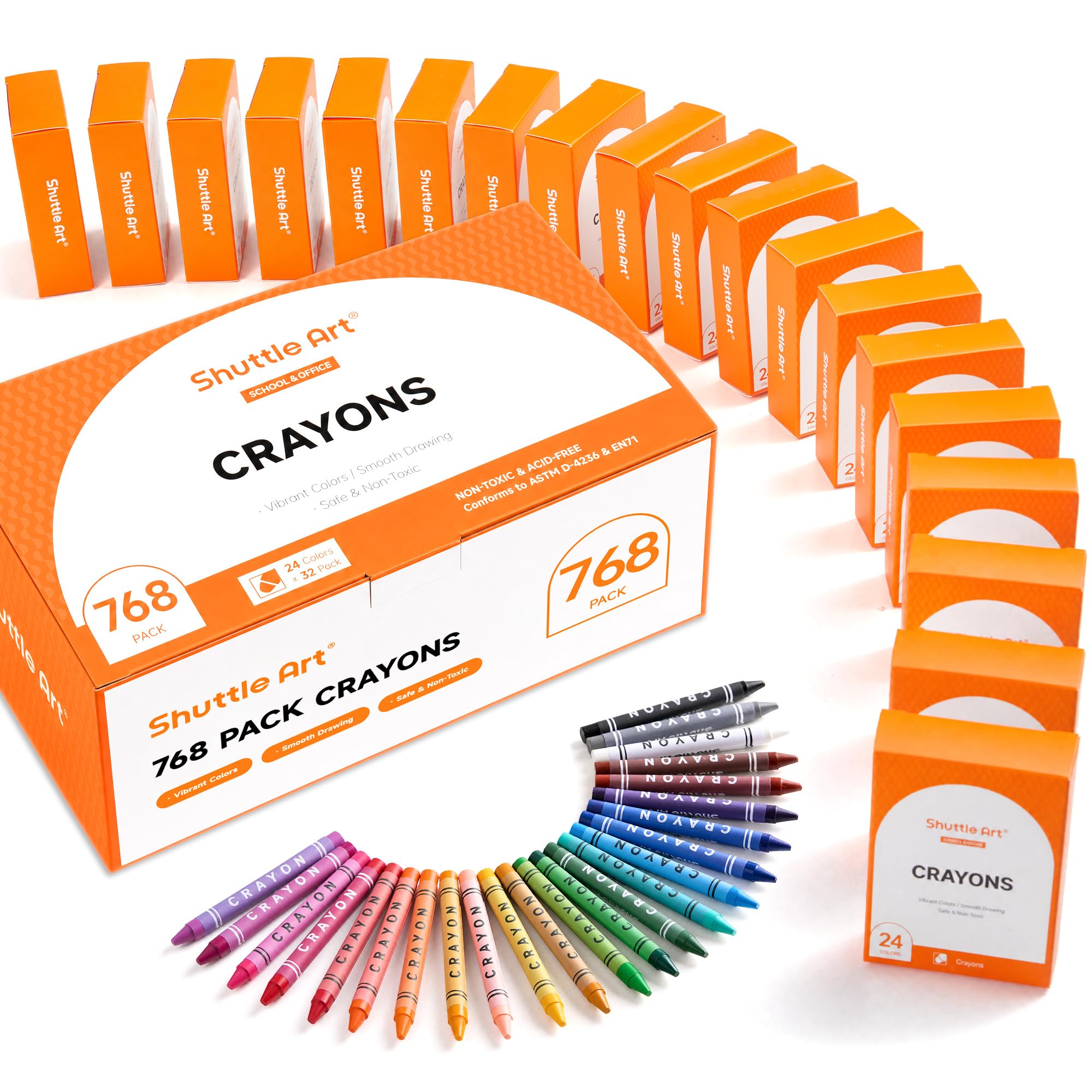 Shuttle Art Crayons Bulk Packs 32 Boxes of 24 Colors