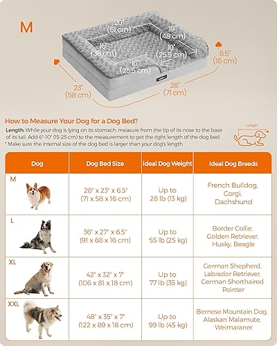 Miniatura 6 de Feandrea Cama ortopédica para perros medianos, sofá cama impermeable para perros con funda extraíble lavable, 28 x 23 x 6.5 pulgadas, gris paloma