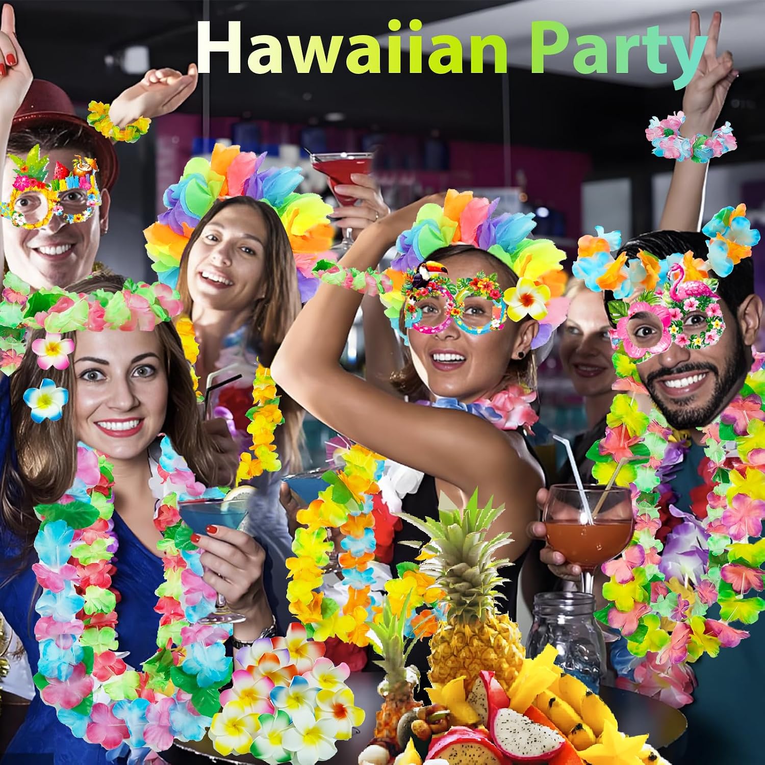42 PCS Hawaiian Leis for Luau Party Decorations Hawaiian Party Necklaces Flower Leis Bulk Tropical Hawaiian Party Supplies Luau Party Favors Hawaiian Accessories Summer Beach Decorations image 5