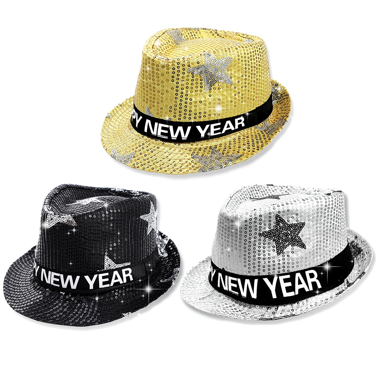 HOWAF 3PCS New Years Eve Party Accessories 2026, Happy New Year Hats with Shiny Sequins