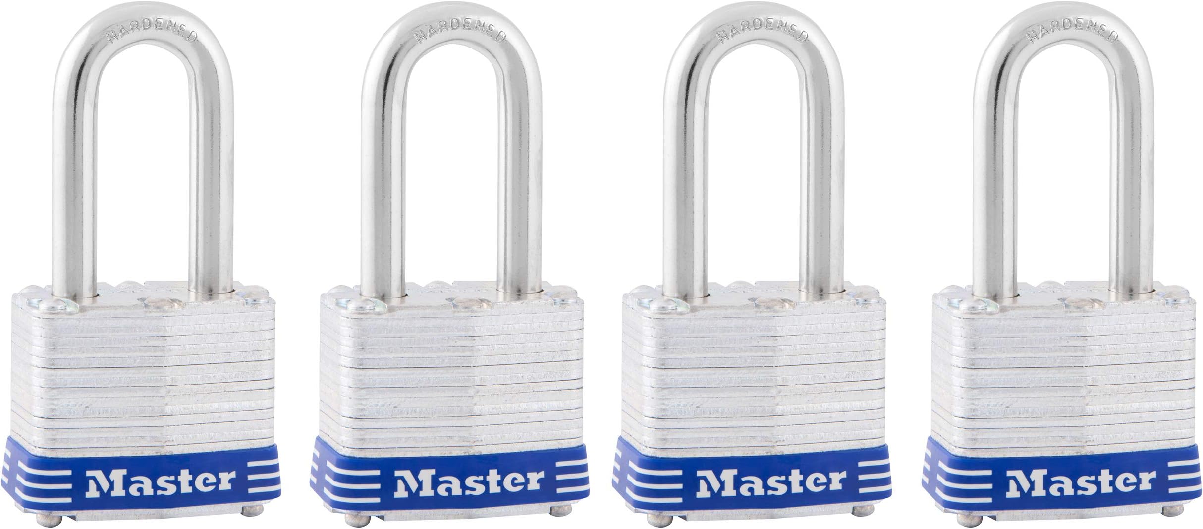 Master Lock 3QLF Outdoor Padlock with Key, 4 Pack Keyed-Alike,Silver