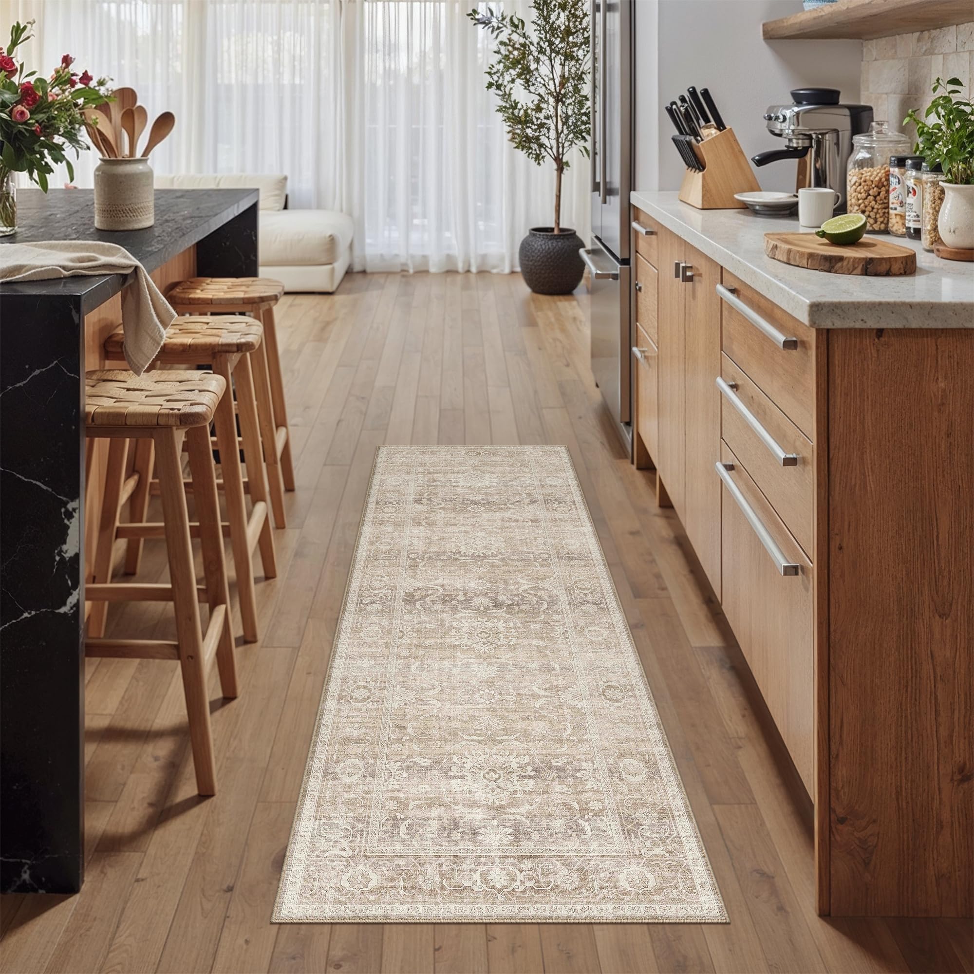 PureCozy Vintage Hallway Runner Rug 60x180cm Beige Carpet Runners Long โ image 1