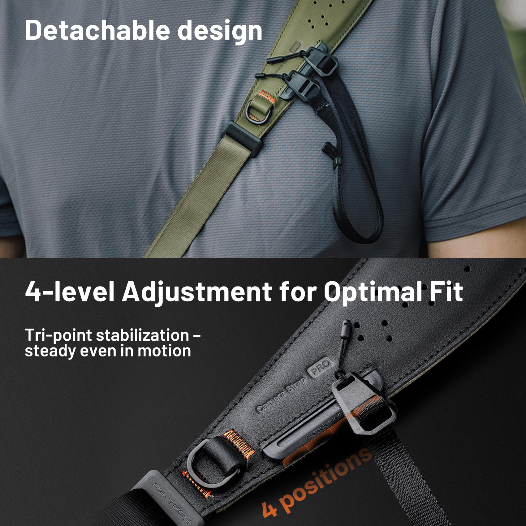 PGYTECH Kameragurt Camera Strap Pro, Kameraschultergurt Mit Abnehmbarem Achselgurt, Professionelles Kamerageschirr