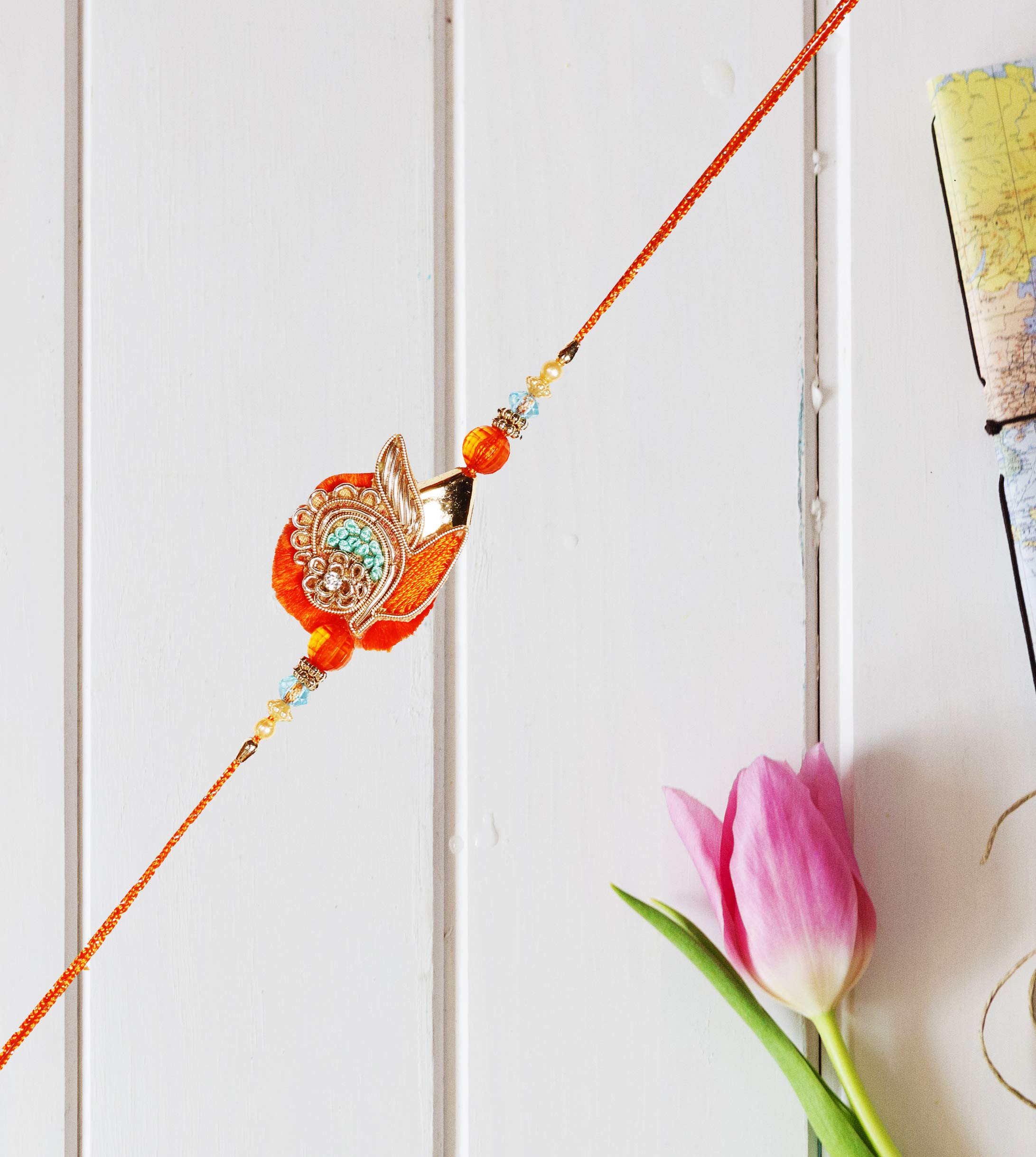 Rakhi For Bhaiya Fancy Bird Design Rakhi Premium Handmade For Brother Orange Amazon Ae