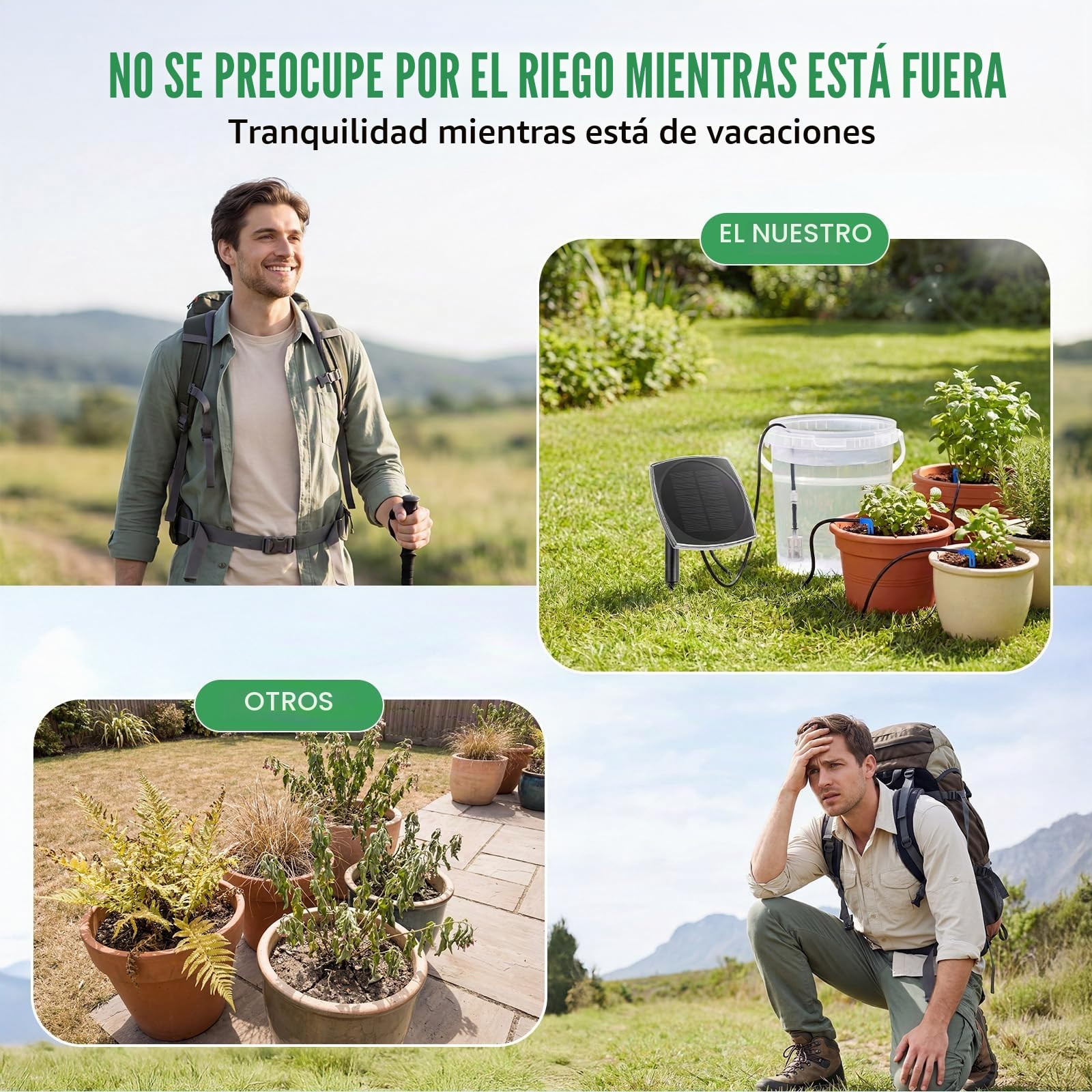 Sistema de riego solar para balcón para 20 plantas en macetas - 2026 Sistema de riego automático más reciente con 12 modos de temporizador y tubo de goteo de 20 m para plantas de jardín, plantas de