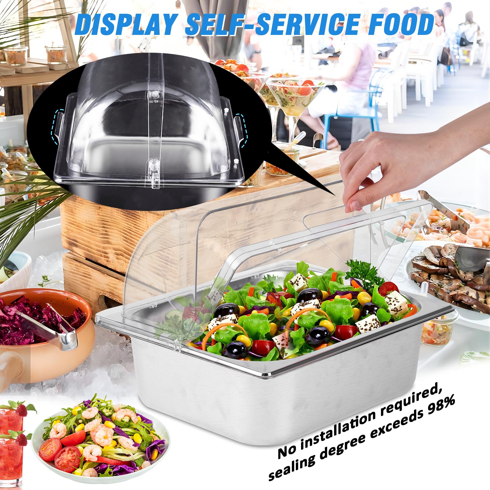 BAOSHISHAN Plateau de Service réfrigéré en Acier Inoxydable avec Couvercle de Conservation de la fraîcheur Plateau de Service réfrigéré pour Les fêtes, Les buffets, Les Snacks 33×27×25CM