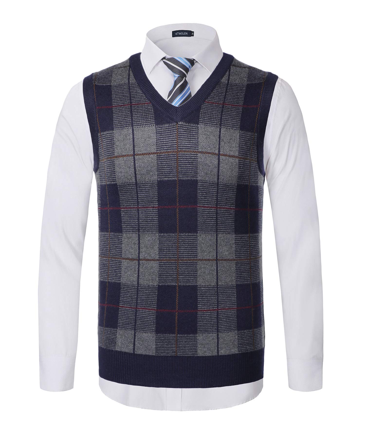 KTWOLENMens Sleeveless Pullover Knitwear V Neck Sweater Slim Fit Casual Argyle Sweater Vest