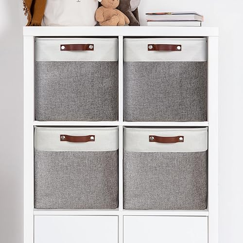 Miniatura 5 de Pulnimus Contenedores de almacenamiento para estantes, paquete de 4 unidades, canastas grandes de almacenamiento de tela de 11 x 11 x 11 pulgadas