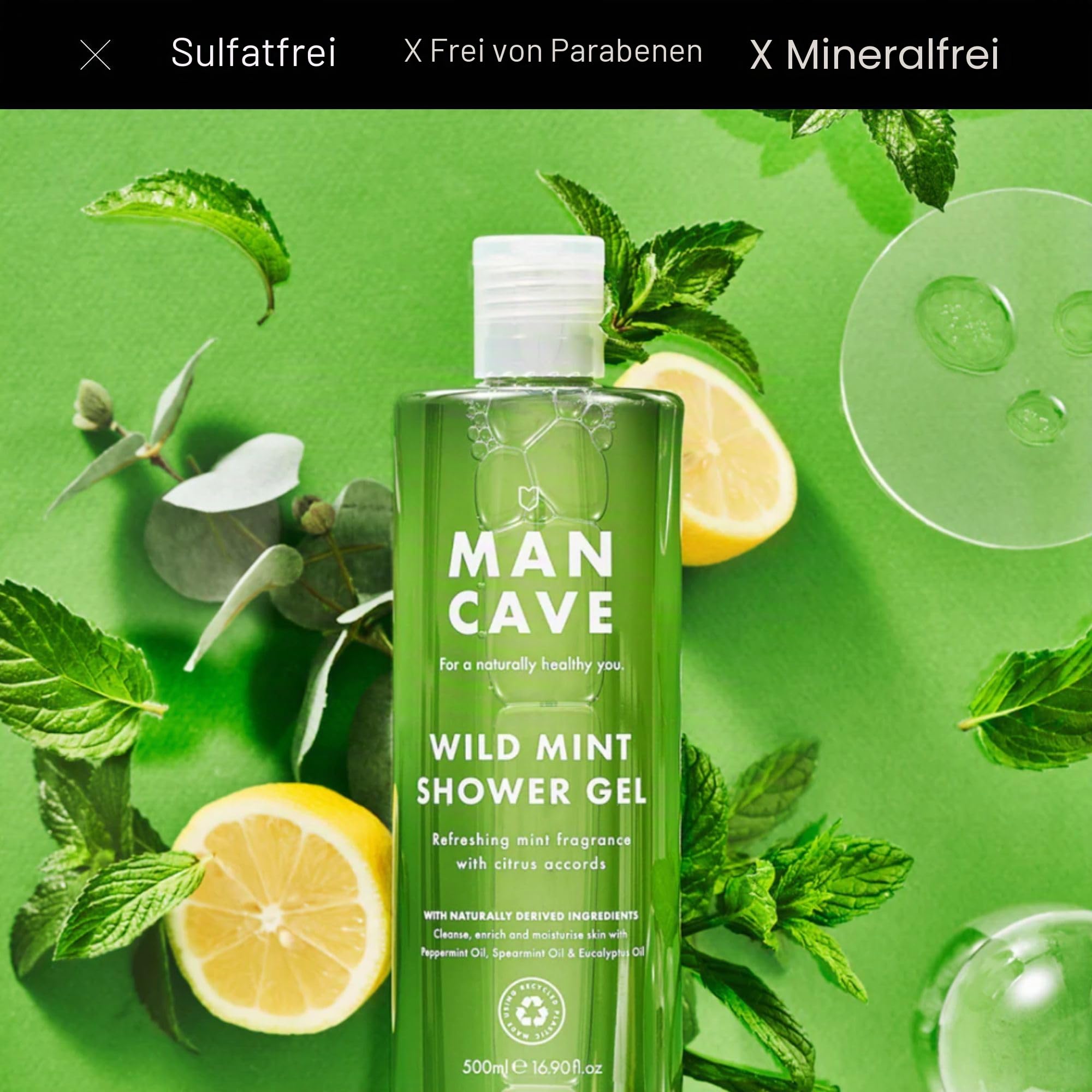 ManCave Duschgel Set Herren 4x500ml - Geschenkset Männer mit Wild Mint, Lemon Oak, Zedernholz & Meersalz - Sulfatfrei, Vegan - XXL Körperpflege Geschenk Männer