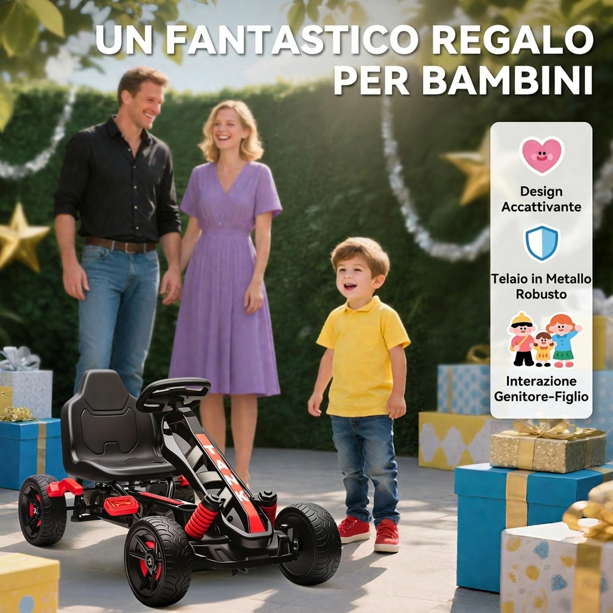 AIYAPLAY Go Kart a Pedali per Bambini 3-6 Anni 50kg con Marcia Avanti Rosso | Veicolo a Pedali per Bambini, Avanti, Retromarcia, Portabicchieri, Ruote in EVA Antiscivolo